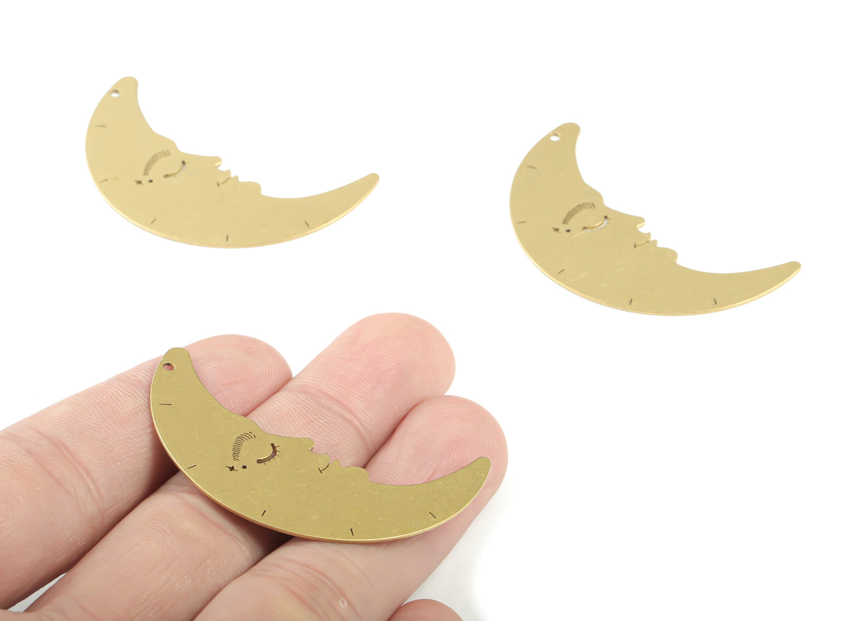 Brass Crescent Face Earring Charms - Raw Brass Asleep Moon Pendant - Earrings Finding - Jewelry Supplies - 46.68x24.08x0.6mm - PPM3286 - DOMEDBAZAAR