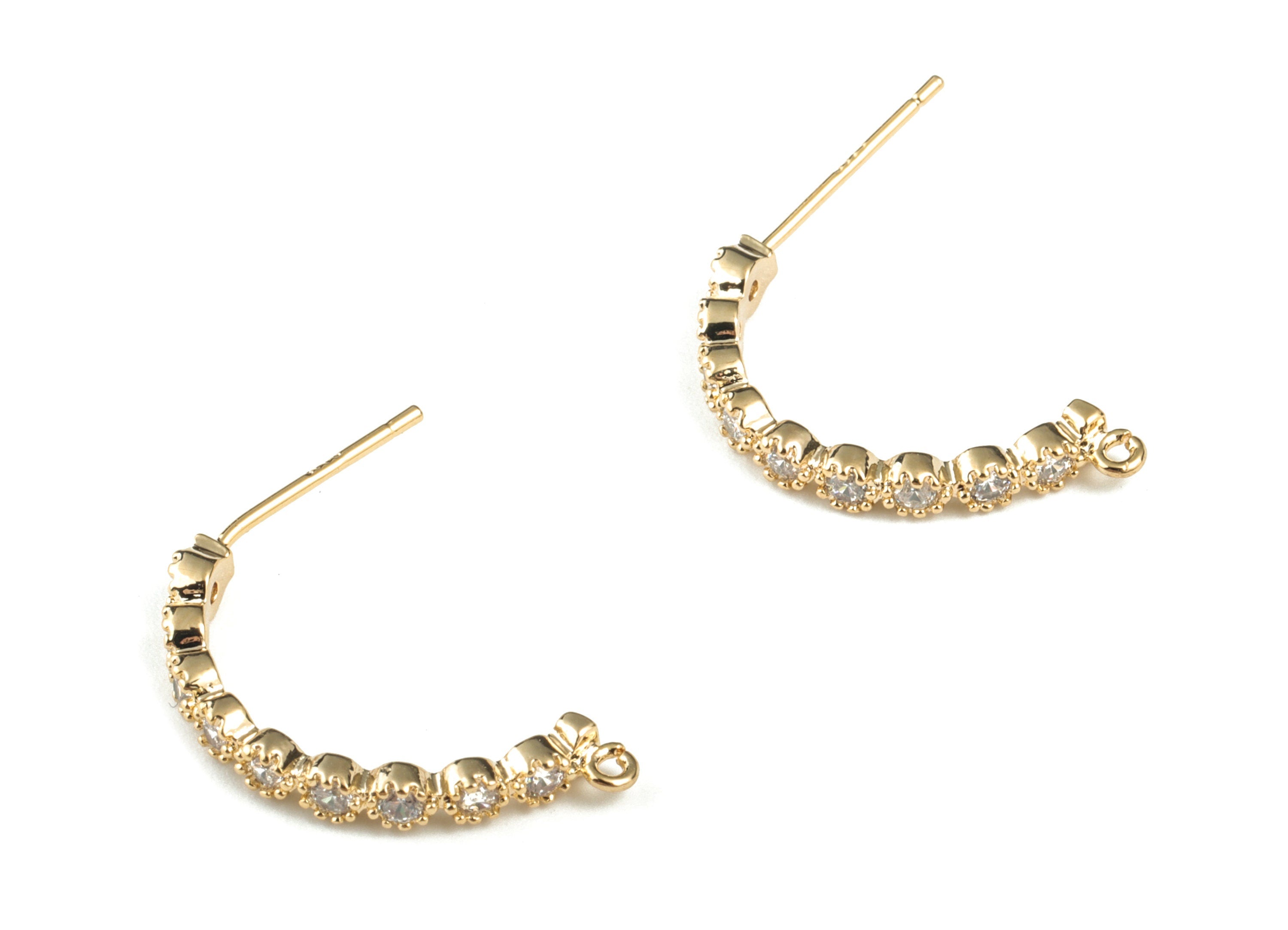 Brass C Earring Post - Zircon C Stud - 18K Real Gold Plated Brass Stud - Jewelry Supplies - 23.95x2.88 x2mm - RGP1134 - DOMEDBAZAAR