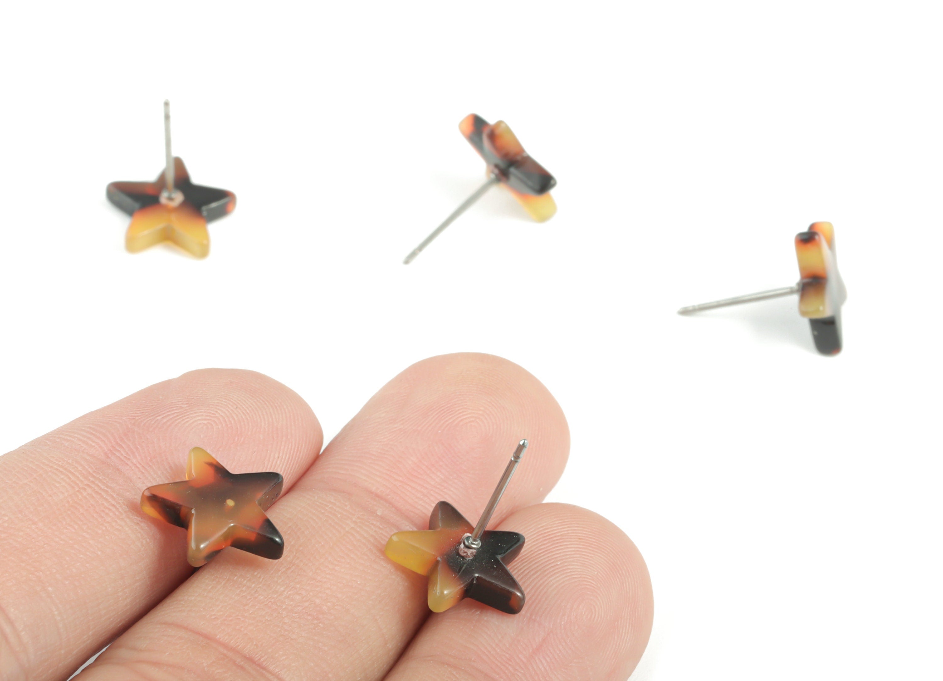 Acetate Star Earring Stud - Star Earring Post - Tortoise Shell Earrings - No Hole - Color Code: A02 - 12.8x11.5x2.6mm - AC1138C-O - DOMEDBAZAAR