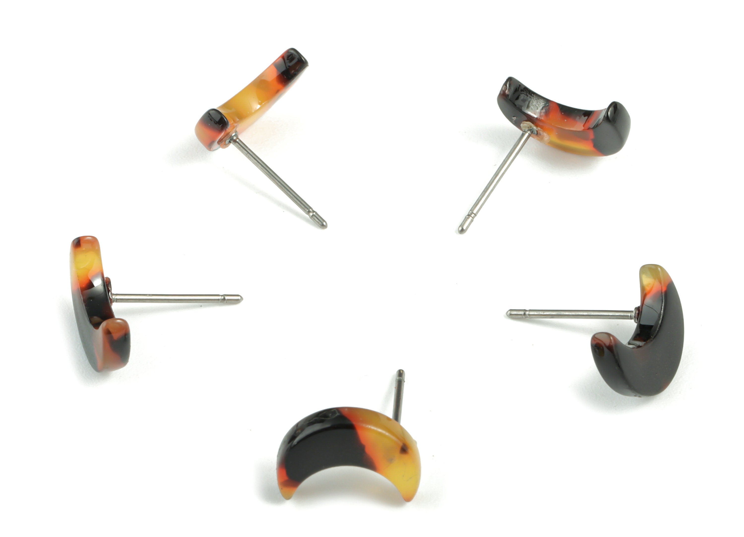 Acetate Acrylic Earring Stud - Moon Post - Tortoise Shell Earring - No Hole - Jewelry Supplies - Color Code: A02 - 11.7x8.6x2.7mm-AC1137C-O - DOMEDBAZAAR