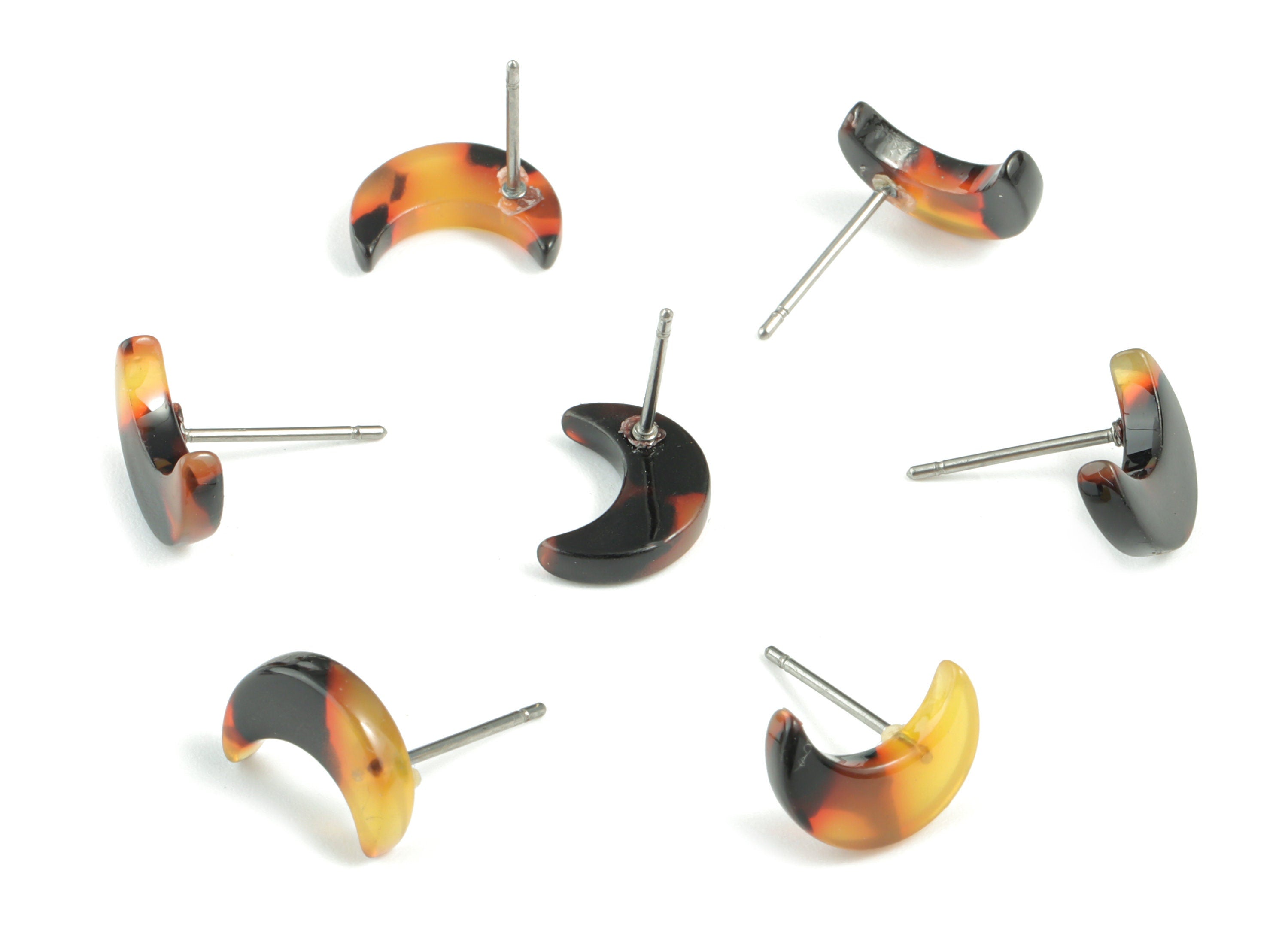 Acetate Acrylic Earring Stud - Moon Post - Tortoise Shell Earring - No Hole - Jewelry Supplies - Color Code: A02 - 11.7x8.6x2.7mm-AC1137C-O - DOMEDBAZAAR