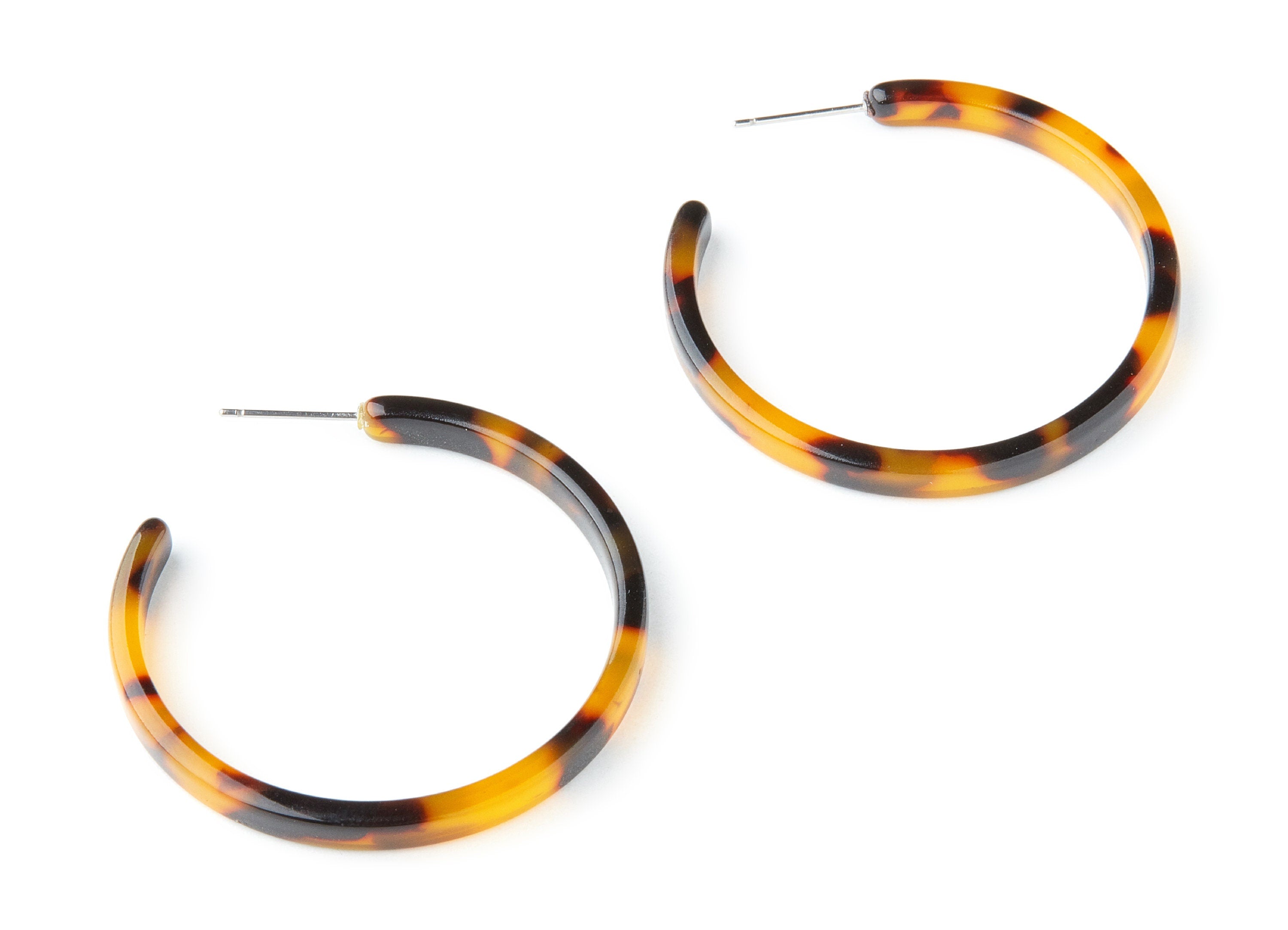 Open Hoop Earrings Stud - 1.7 inch Hoop Earring - Tortoise Shell Acetate Round Earring Post - Open Circle - 42.3x42.3x4mm - AC1342A - DOMEDBAZAAR