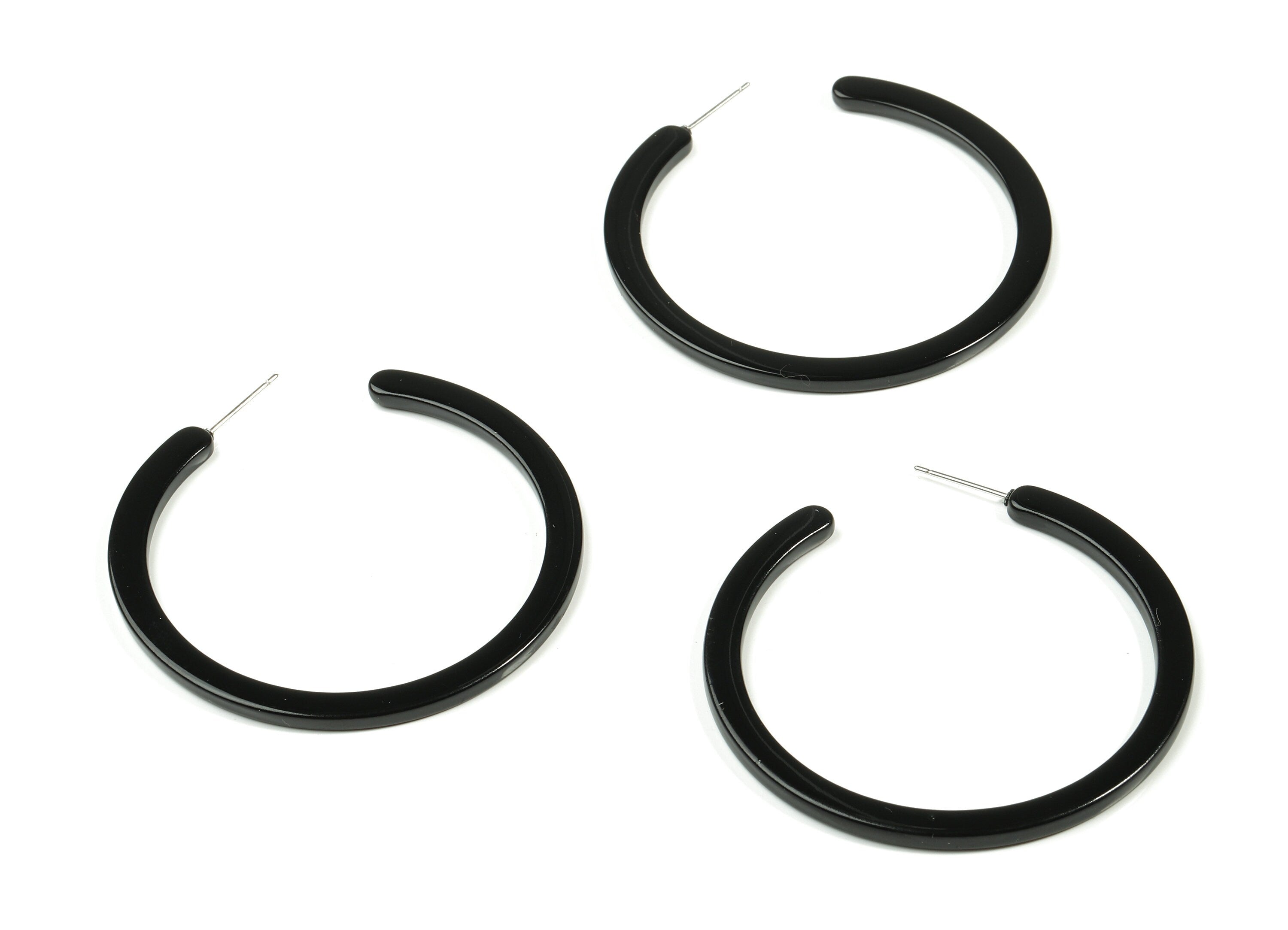 Open Hoop Earrings Stud - 2 inch Hoop Earring - Black Color Round Earring Post - Color Code: A66 - 52.8x49.6x2.65mm - AC1836-A66 - DOMEDBAZAAR