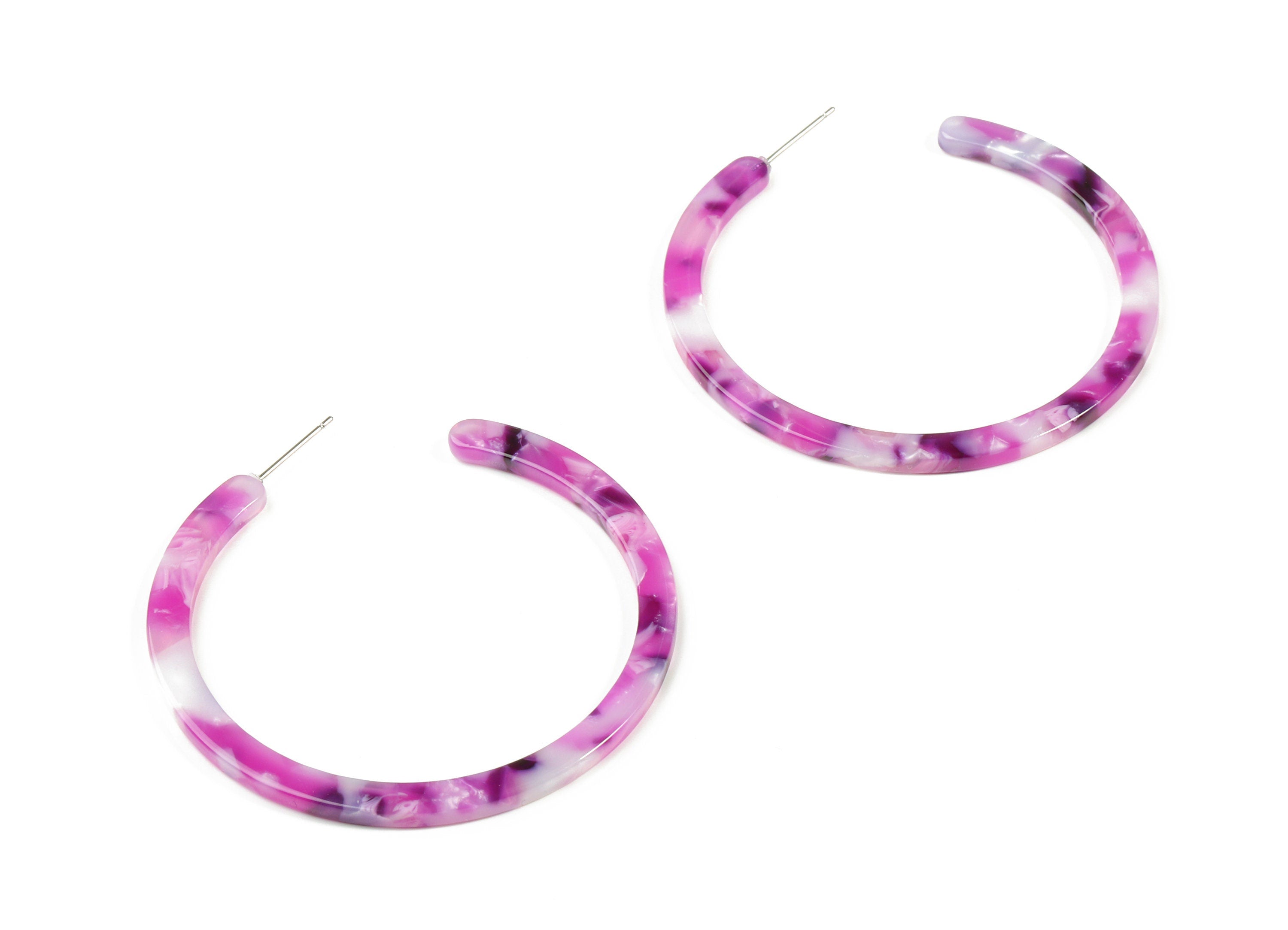 Open Hoop Earrings Stud - 2 inch Hoop Earring - Lilac Color Round Earring Post - Color Code: A224 - 52.8x49.6x2.65mm - AC1836-A224 - DOMEDBAZAAR
