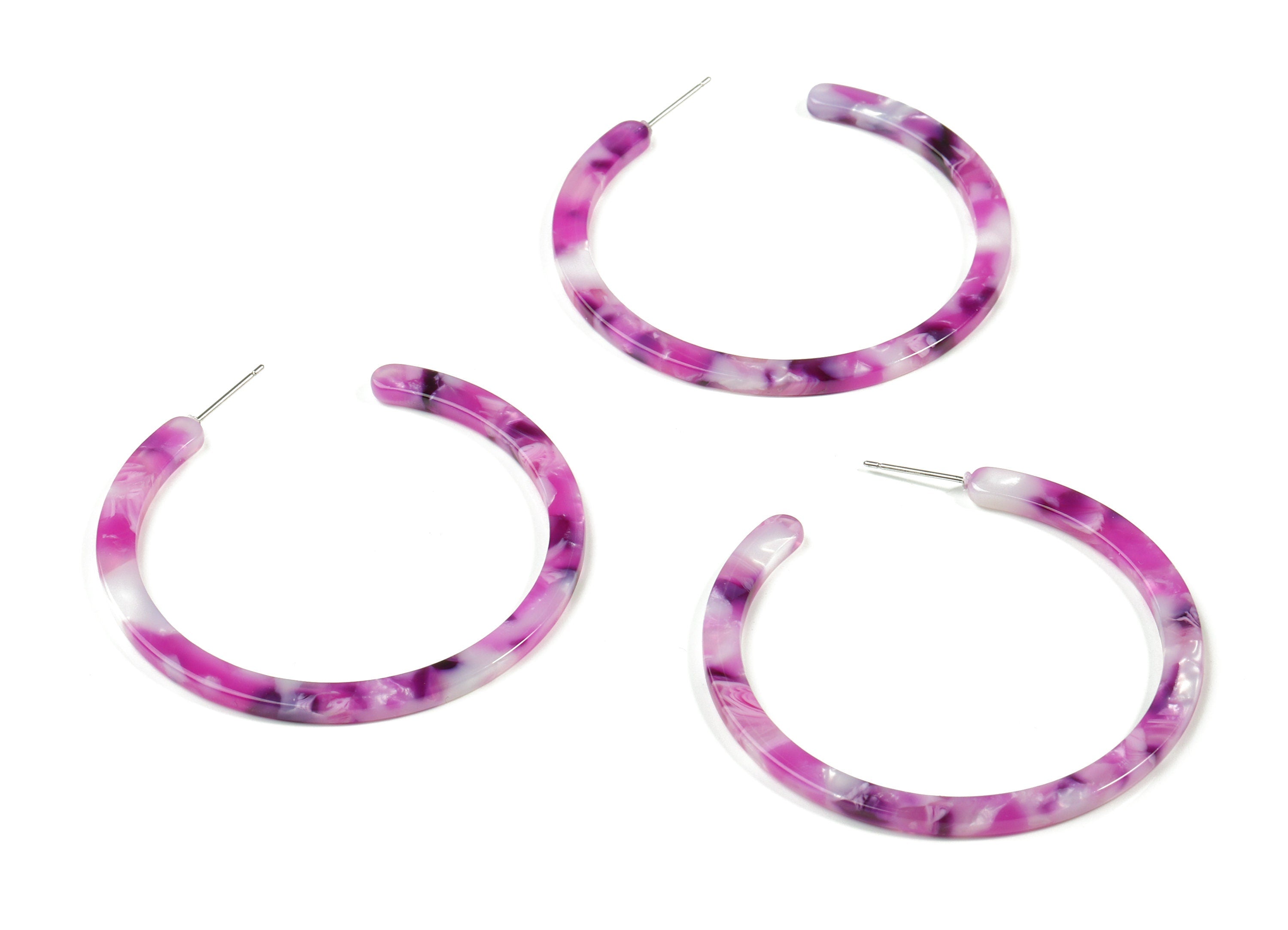 Open Hoop Earrings Stud - 2 inch Hoop Earring - Lilac Color Round Earring Post - Color Code: A224 - 52.8x49.6x2.65mm - AC1836-A224 - DOMEDBAZAAR