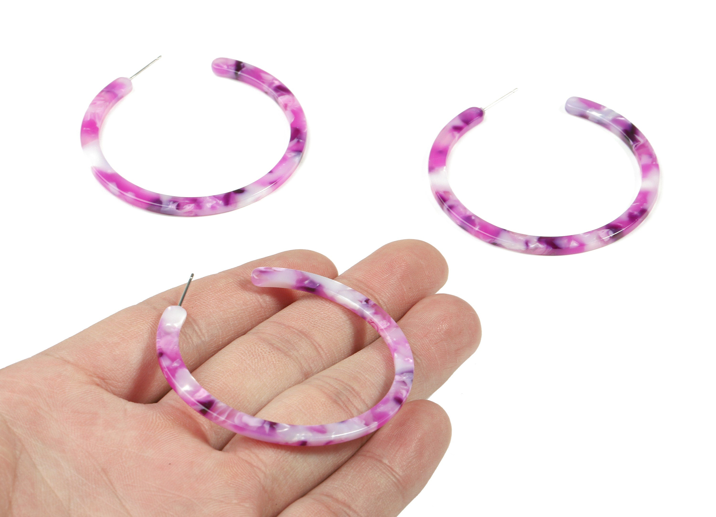 Open Hoop Earrings Stud - 2 inch Hoop Earring - Lilac Color Round Earring Post - Color Code: A224 - 52.8x49.6x2.65mm - AC1836-A224 - DOMEDBAZAAR