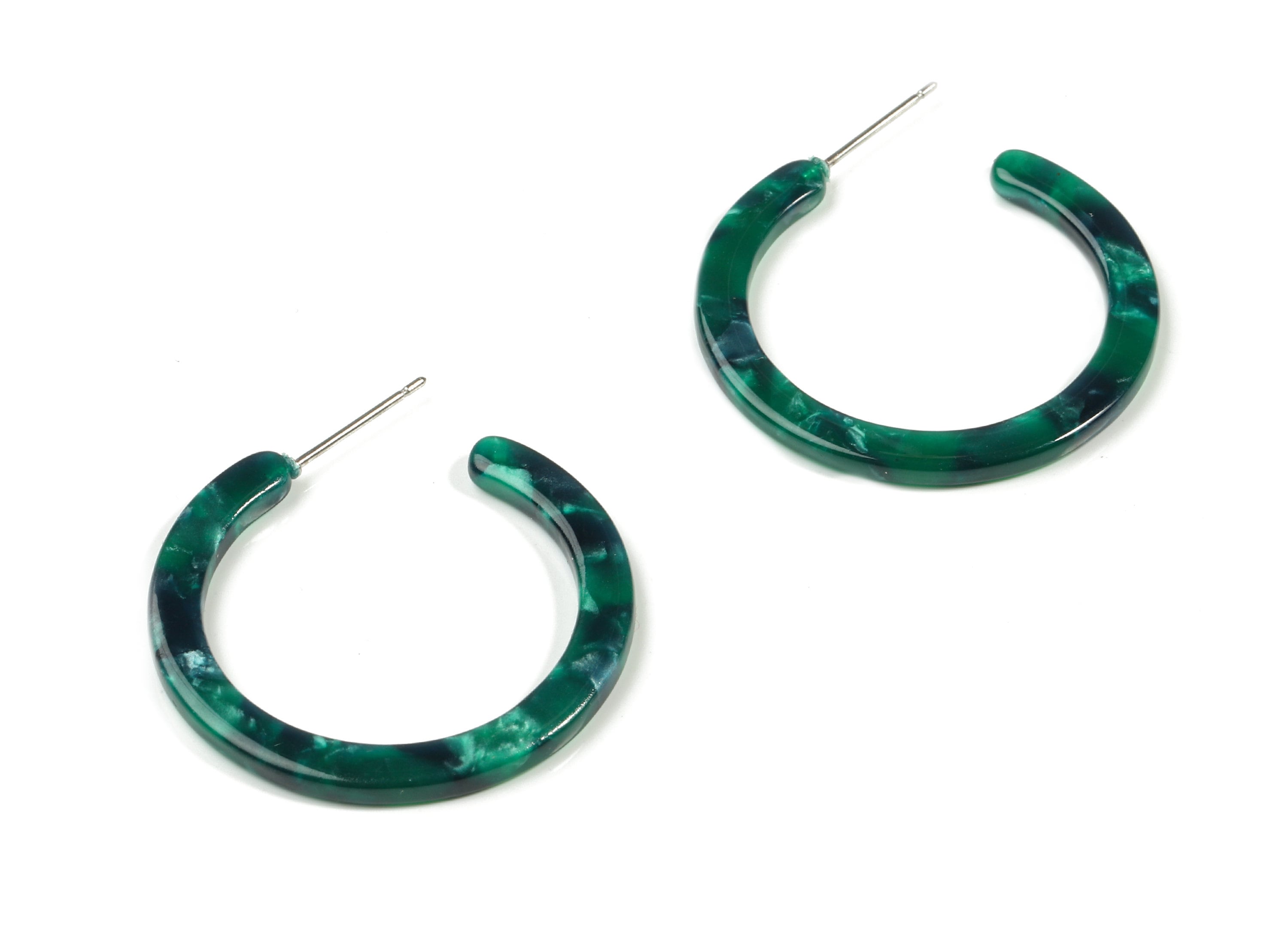 Open Hoop Earrings Stud - 1.2 inch Hoop Earring - Green Round Earring Post - Color Code: A13 - 31.4x30.7x2.5mm - AC1829-A13 - DOMEDBAZAAR