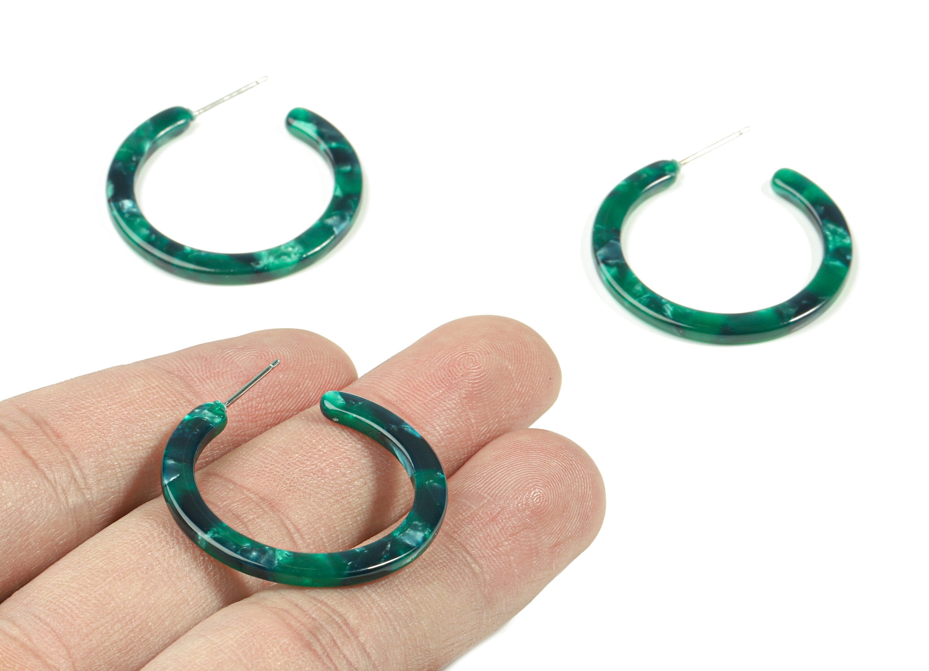Open Hoop Earrings Stud - 1.2 inch Hoop Earring - Green Round Earring Post - Color Code: A13 - 31.4x30.7x2.5mm - AC1829-A13 - DOMEDBAZAAR