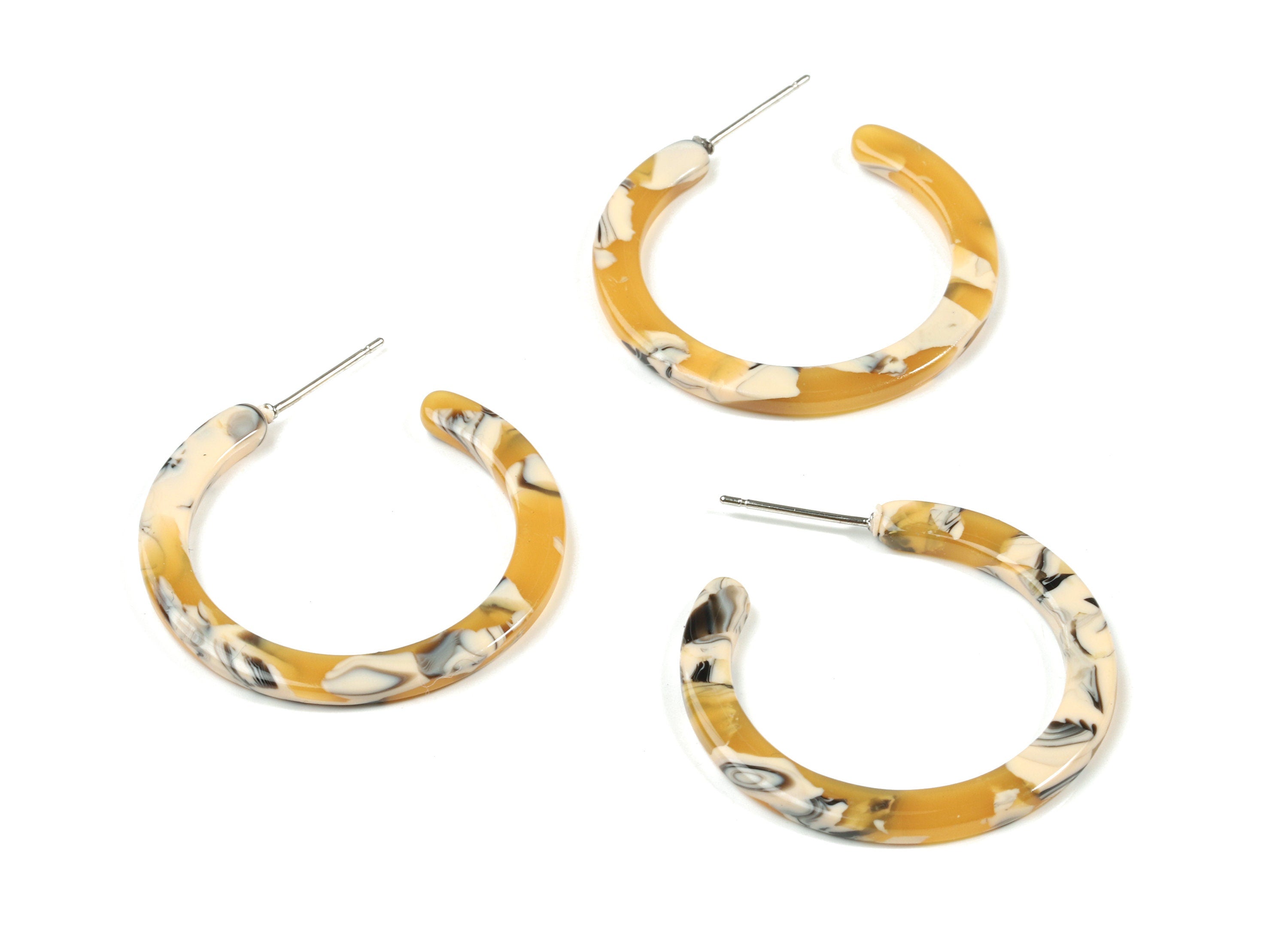 Open Hoop Earrings Stud - 1.2 inch Hoop Earring - Yellow Round Earring Post - Color Code: A14 - 31.4x30.7x2.5mm - AC1829-A14 - DOMEDBAZAAR