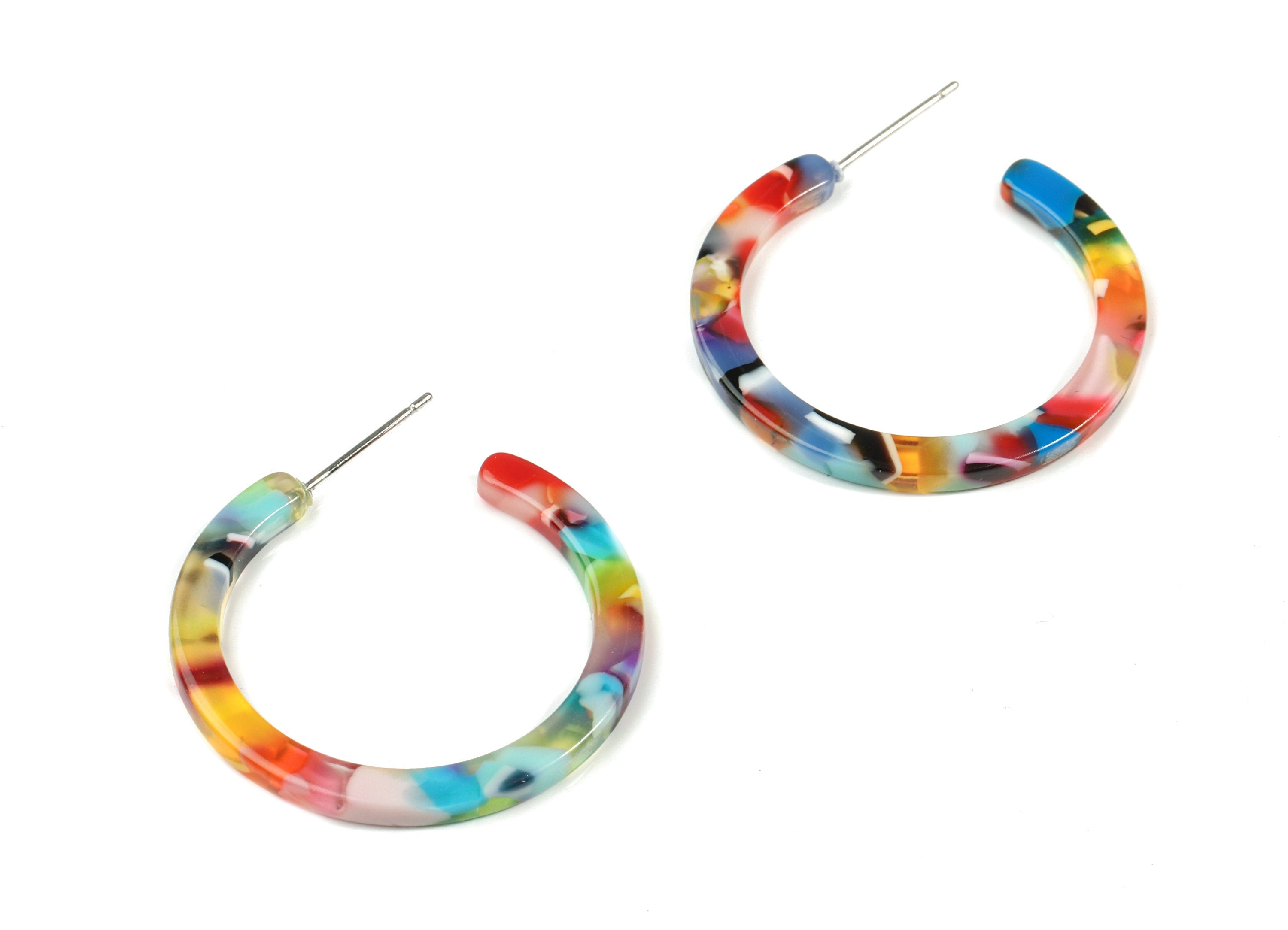 Open Hoop Earrings Stud - 1.2 inch Hoop Earring - Rainbow Round Earring Post - Color Code: A21 - 31.4x30.7x2.5mm - AC1829-A21 - DOMEDBAZAAR