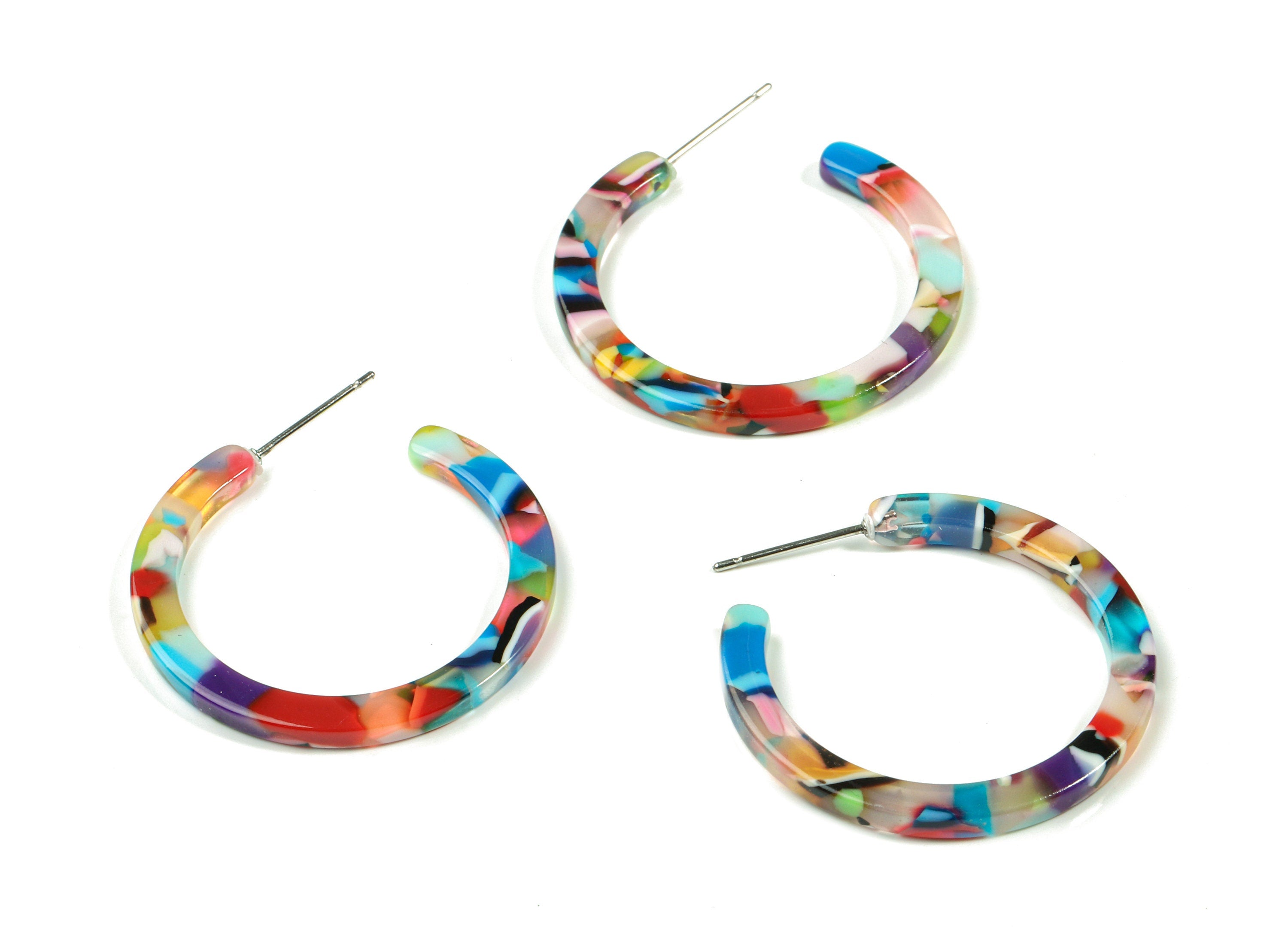 Open Hoop Earrings Stud - 1.2 inch Hoop Earring - Rainbow Round Earring Post - Color Code: A21 - 31.4x30.7x2.5mm - AC1829-A21 - DOMEDBAZAAR