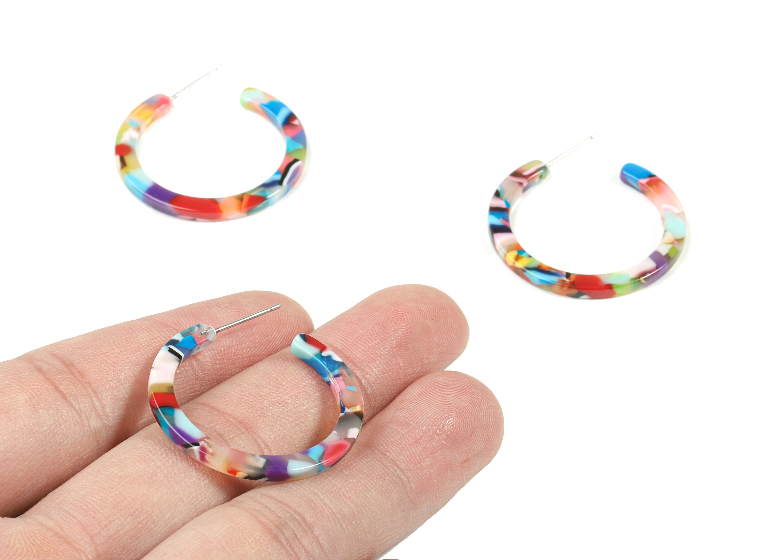Open Hoop Earrings Stud - 1.2 inch Hoop Earring - Rainbow Round Earring Post - Color Code: A21 - 31.4x30.7x2.5mm - AC1829-A21 - DOMEDBAZAAR