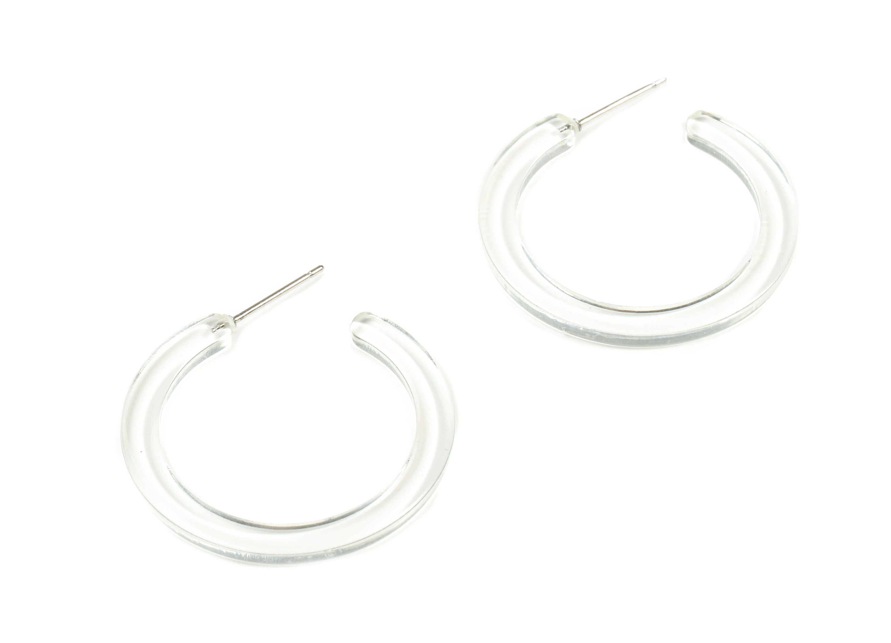 Open Hoop Earrings Stud - 1.2 inch Hoop Earring - Clear Round Earring Post - Color Code: A63 - 31.4x30.7x2.5mm - AC1829-A63 - DOMEDBAZAAR