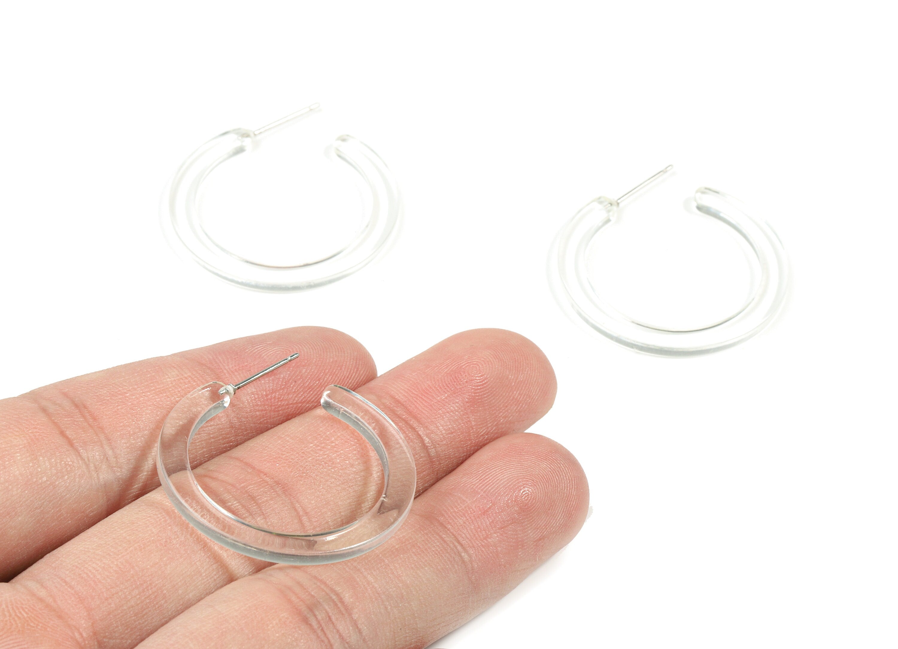 Open Hoop Earrings Stud - 1.2 inch Hoop Earring - Clear Round Earring Post - Color Code: A63 - 31.4x30.7x2.5mm - AC1829-A63 - DOMEDBAZAAR