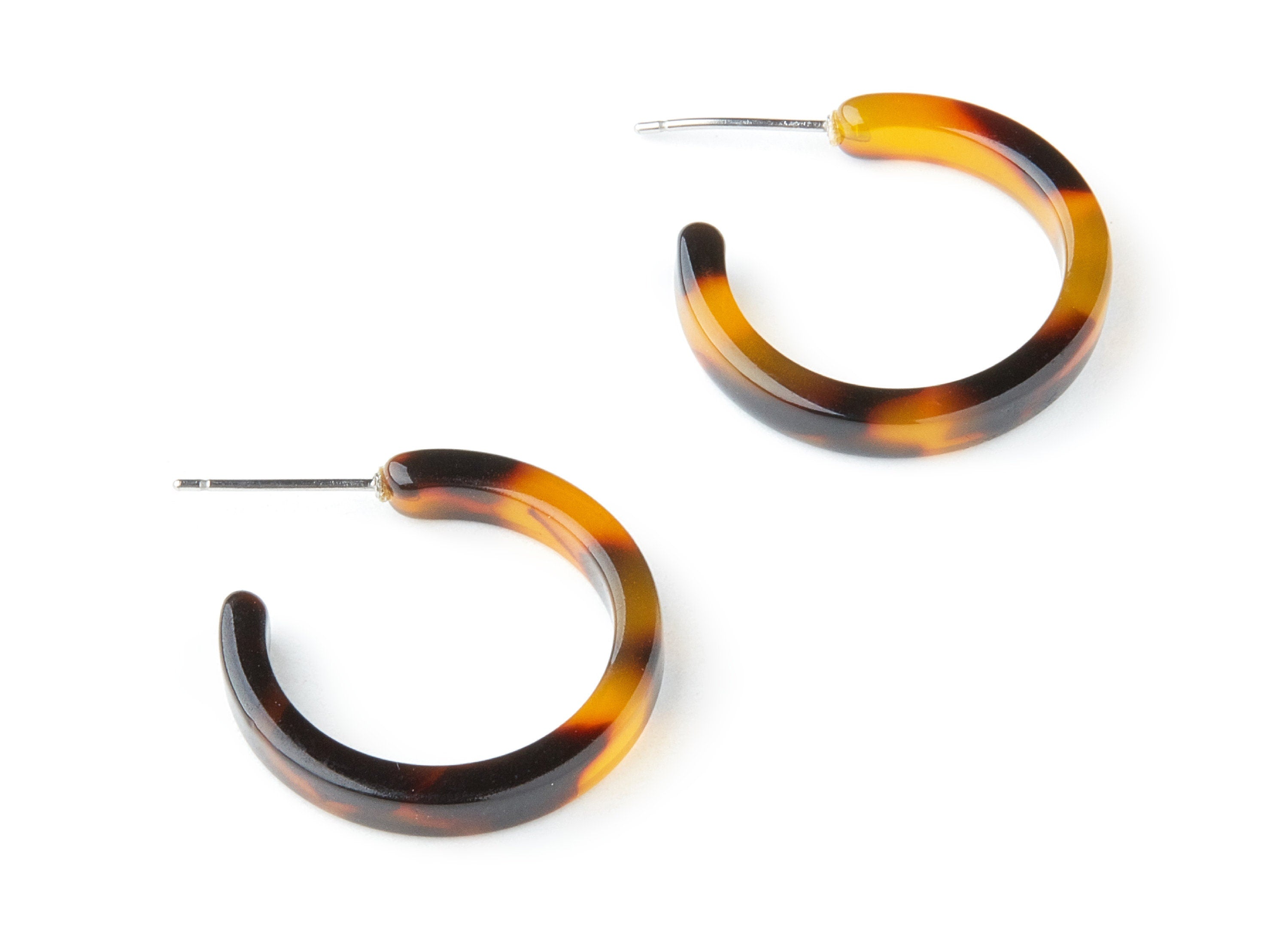 Open Hoop Earrings Stud - 1 inch Hoop Earring - Tortoise Shell Acetate Round Earring Post - Open Circle - 24.7mmx24.7mmx4mm - AC1345A - DOMEDBAZAAR
