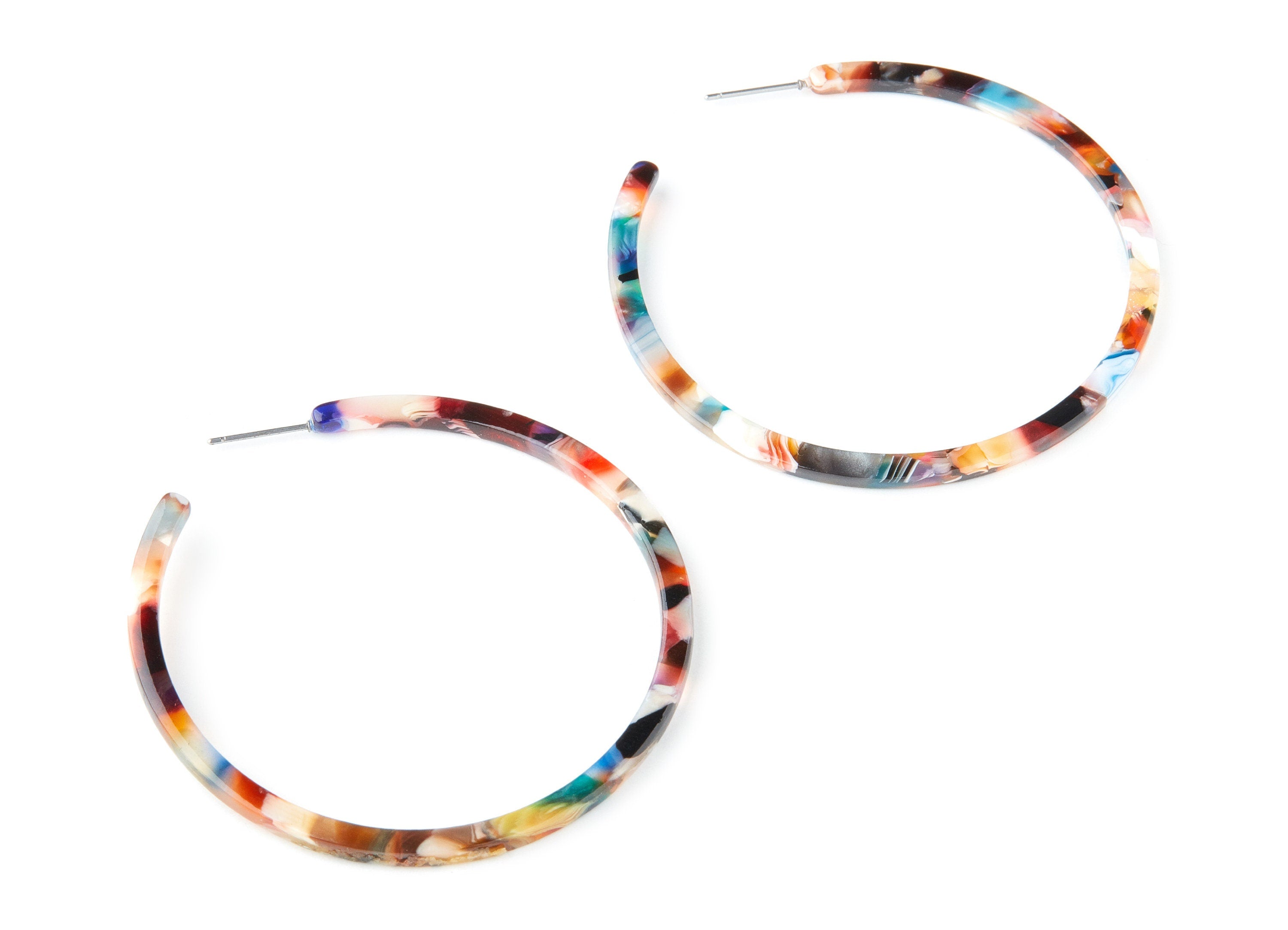 Open Hoop Earrings Stud - 2.5 inch Hoop Earring - Rainbow Acetate Round Earring Post - Open Cirle - Color : A60 - 63.5x63.5x2.8mm - AC1171K - DOMEDBAZAAR