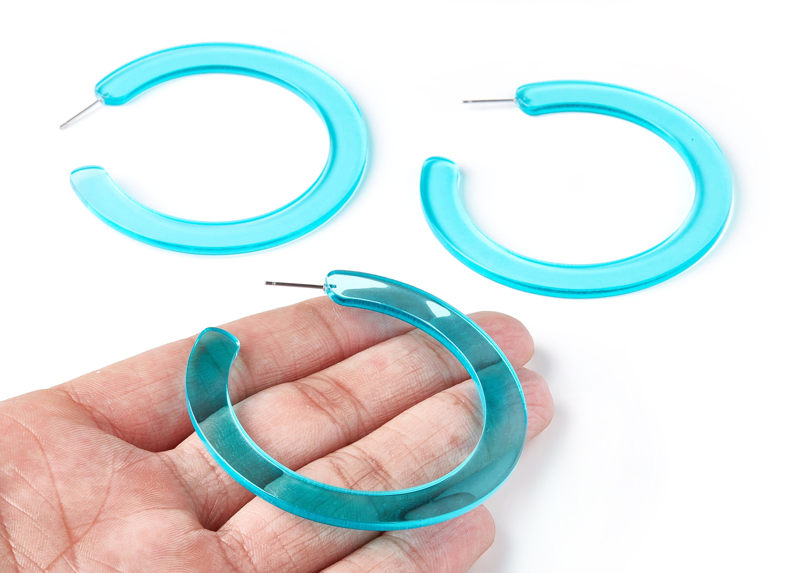 Open Hoop Earrings Stud - 2.5 inch Hoop Earring - Aqua Acetate Round Earring Post Open Circle - Color Code: A68 - 63.5x2.5mm - AC1572-A68 - DOMEDBAZAAR