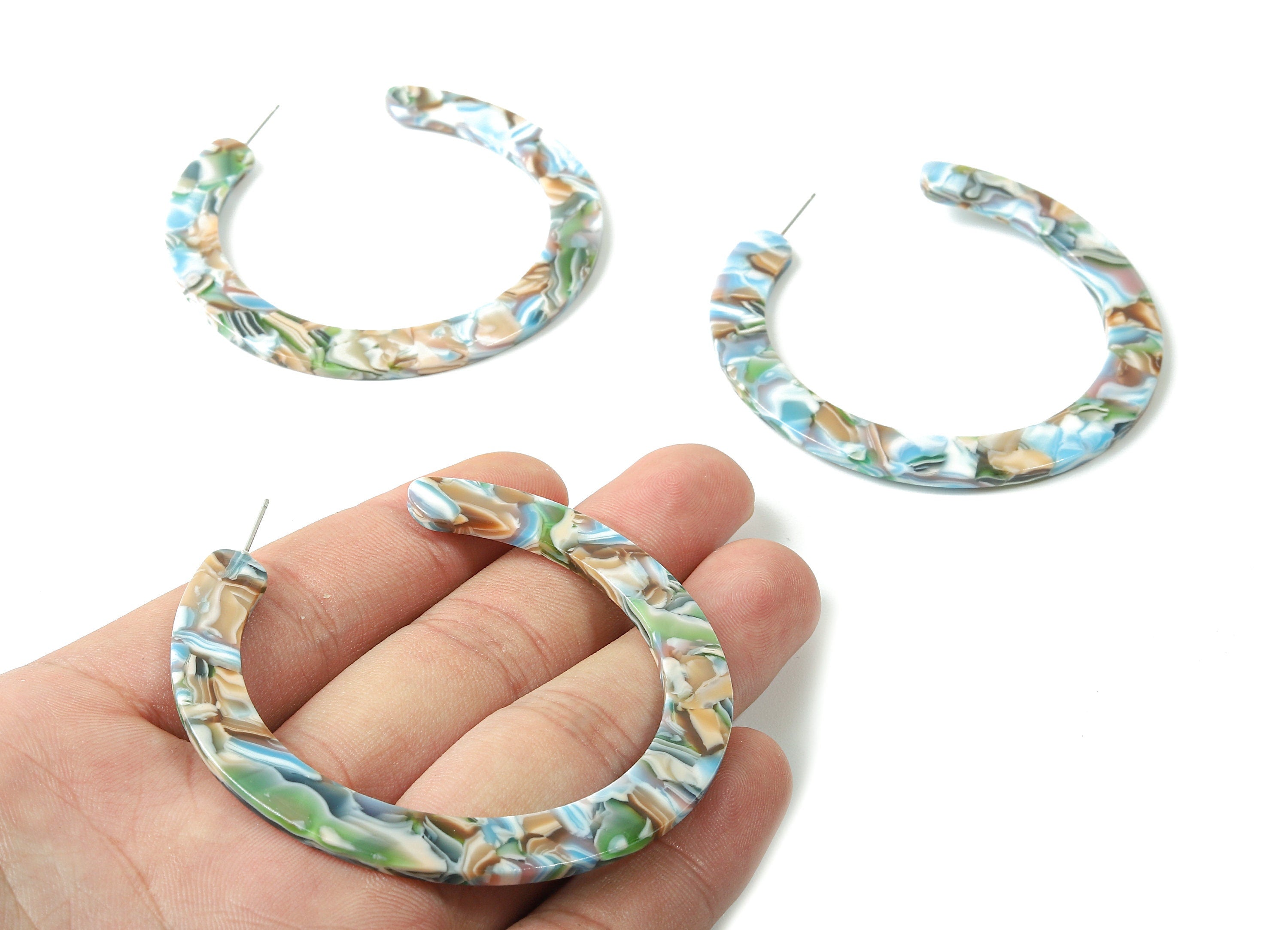 Open Hoop Earrings Stud - 2.5 inch Hoop Earring - Acetate Round Earring Post Open Circle - Color Code: A240 - 63.5x2.5mm - AC1572-A240 - DOMEDBAZAAR