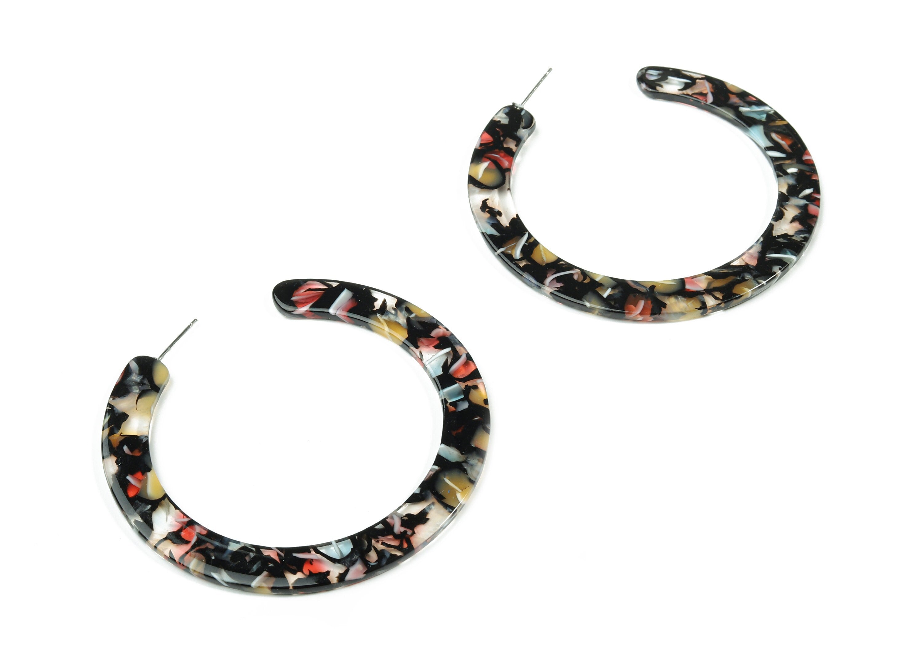 Open Hoop Earrings Stud - 2.5 inch Hoop Earring - Acetate Round Earring Post - Open Circle - Color Code:A343 - 63.5x2.5mm - AC1572-A343 - DOMEDBAZAAR