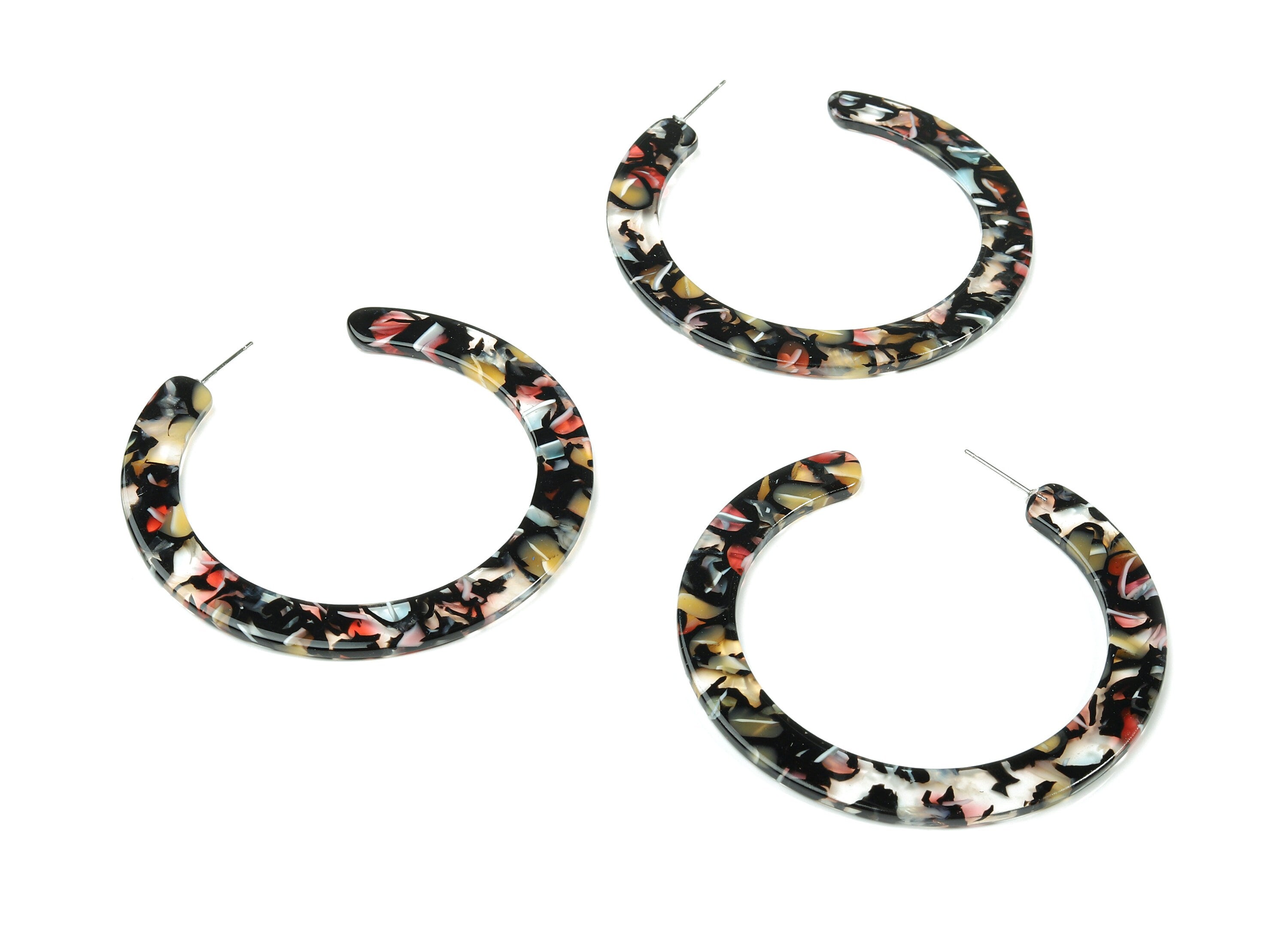 Open Hoop Earrings Stud - 2.5 inch Hoop Earring - Acetate Round Earring Post - Open Circle - Color Code:A343 - 63.5x2.5mm - AC1572-A343 - DOMEDBAZAAR