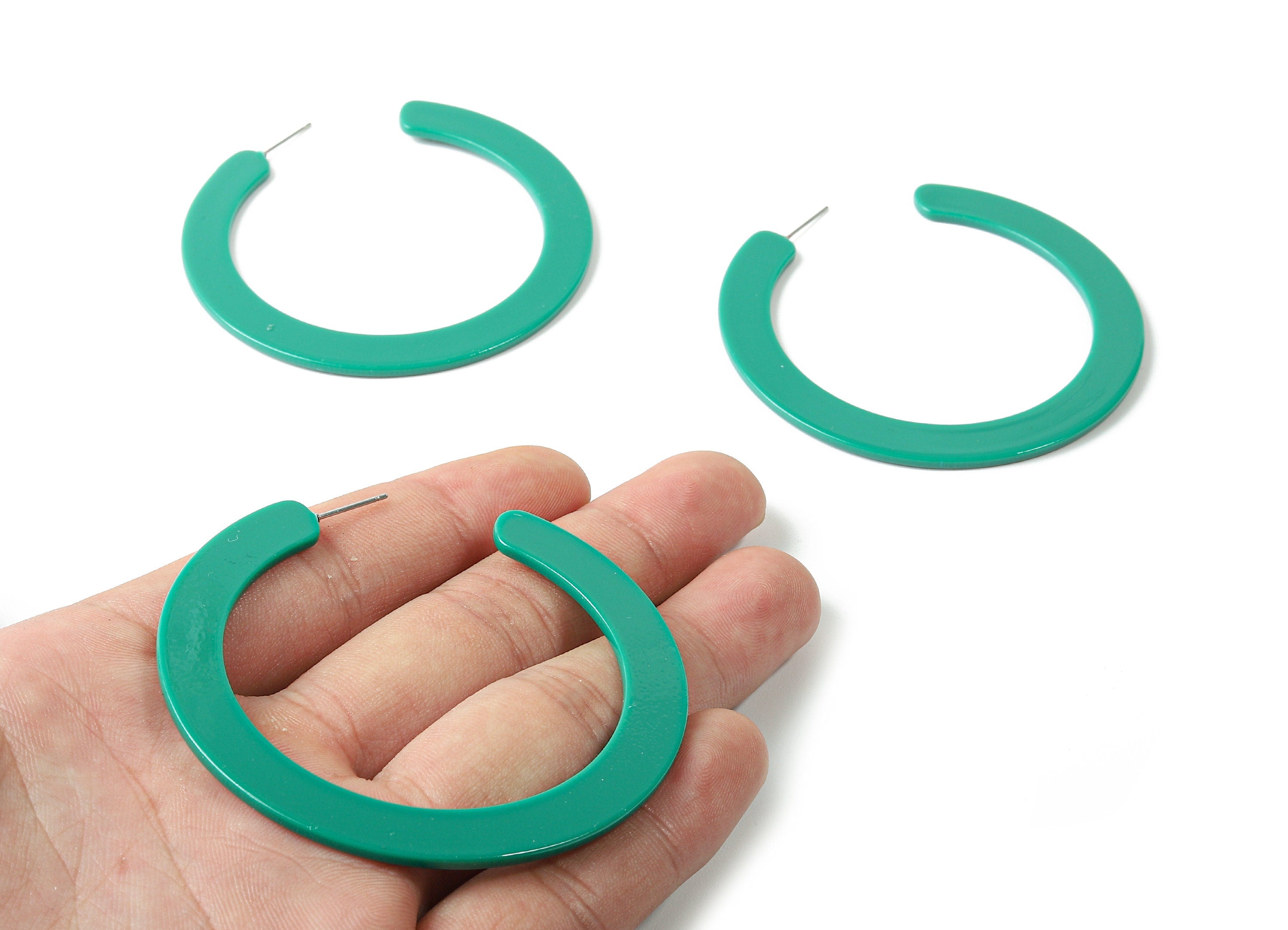 Open Hoop Earrings Stud - 2.5 inch Hoop Earring - Green Acetate Round Earring Post - Open Circle - Color :A346 - 63.5x2.5mm - AC1572-A346 - DOMEDBAZAAR