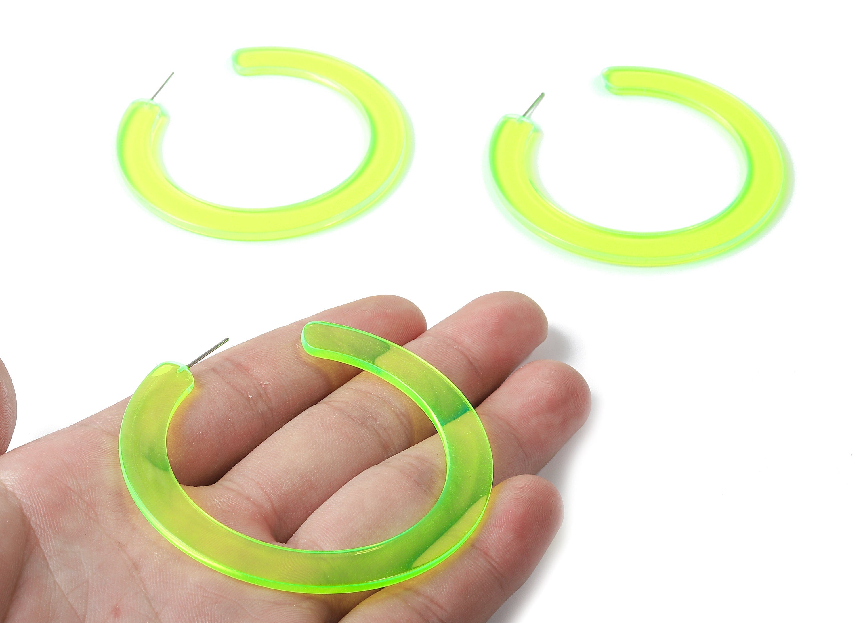 Open Hoop Earrings Stud - 2.5 inch Hoop Earring - Phosphorus Yellow Acetate Round Earring Post - Color Code: A348 - 63.5x2.5mm - AC1572-A348 - DOMEDBAZAAR