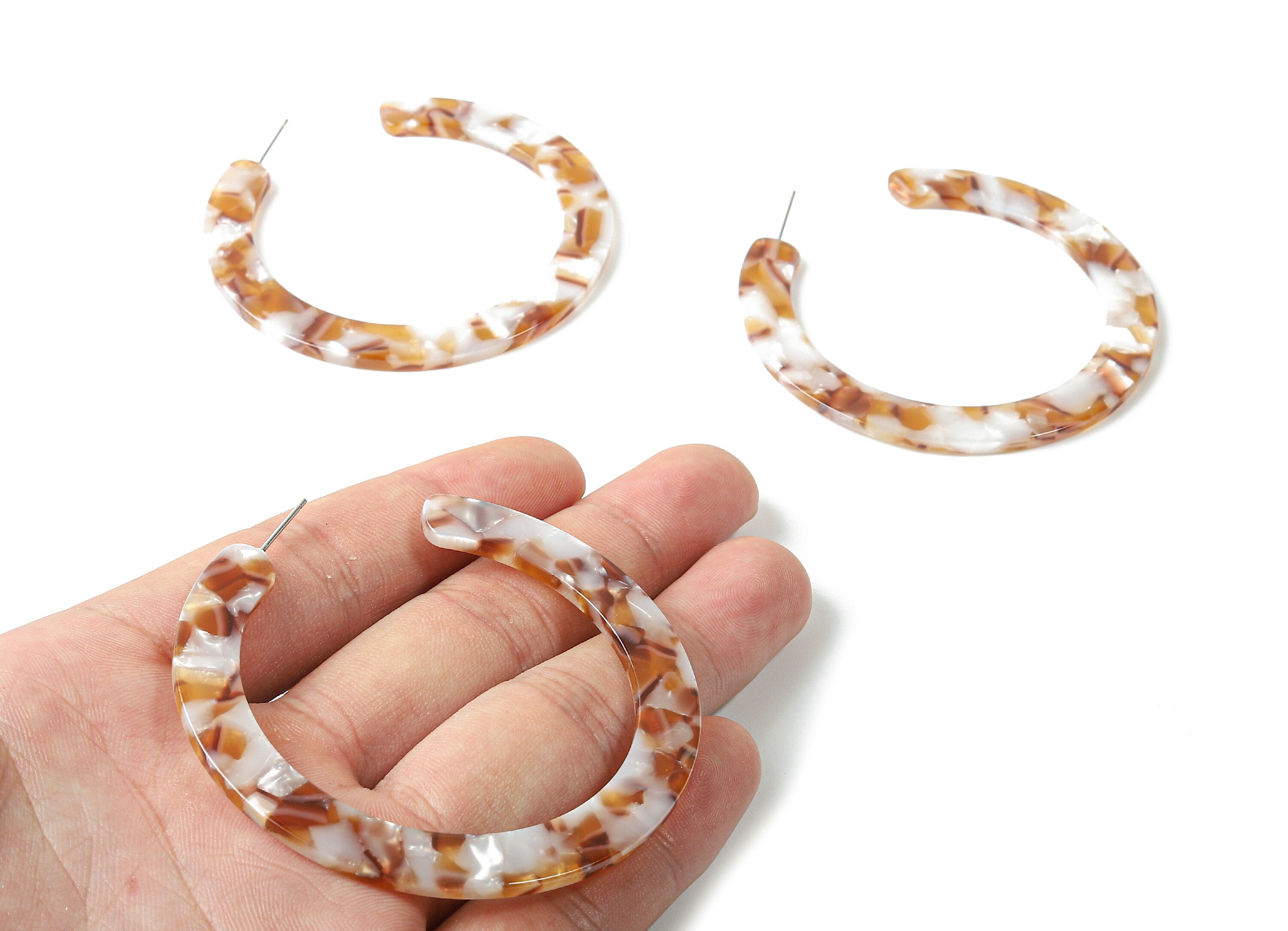 Open Hoop Earrings Stud - 2.5 inch Hoop Earring - Brown Ivory Acetate Round Earring Post - Color Code : A376 - 63.5x2.5mm - AC1572-A376 - DOMEDBAZAAR