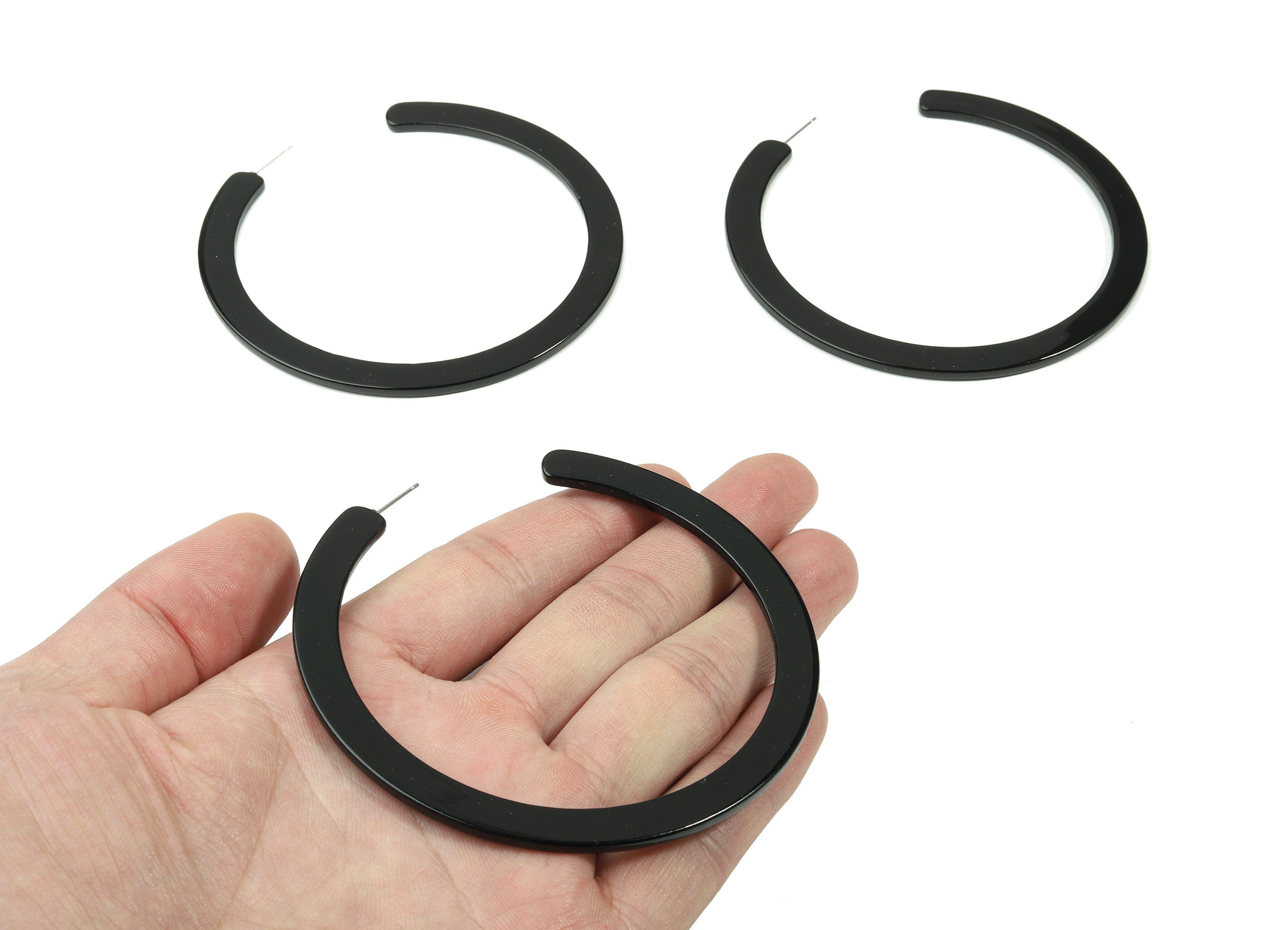 Open Hoop Earrings Stud - 3.3 inch Hoop Earring - Black Acetate Round Earring Post - Open Circle - Color Code: A66 - 83x2.5mm - AC1838-A66 - DOMEDBAZAAR