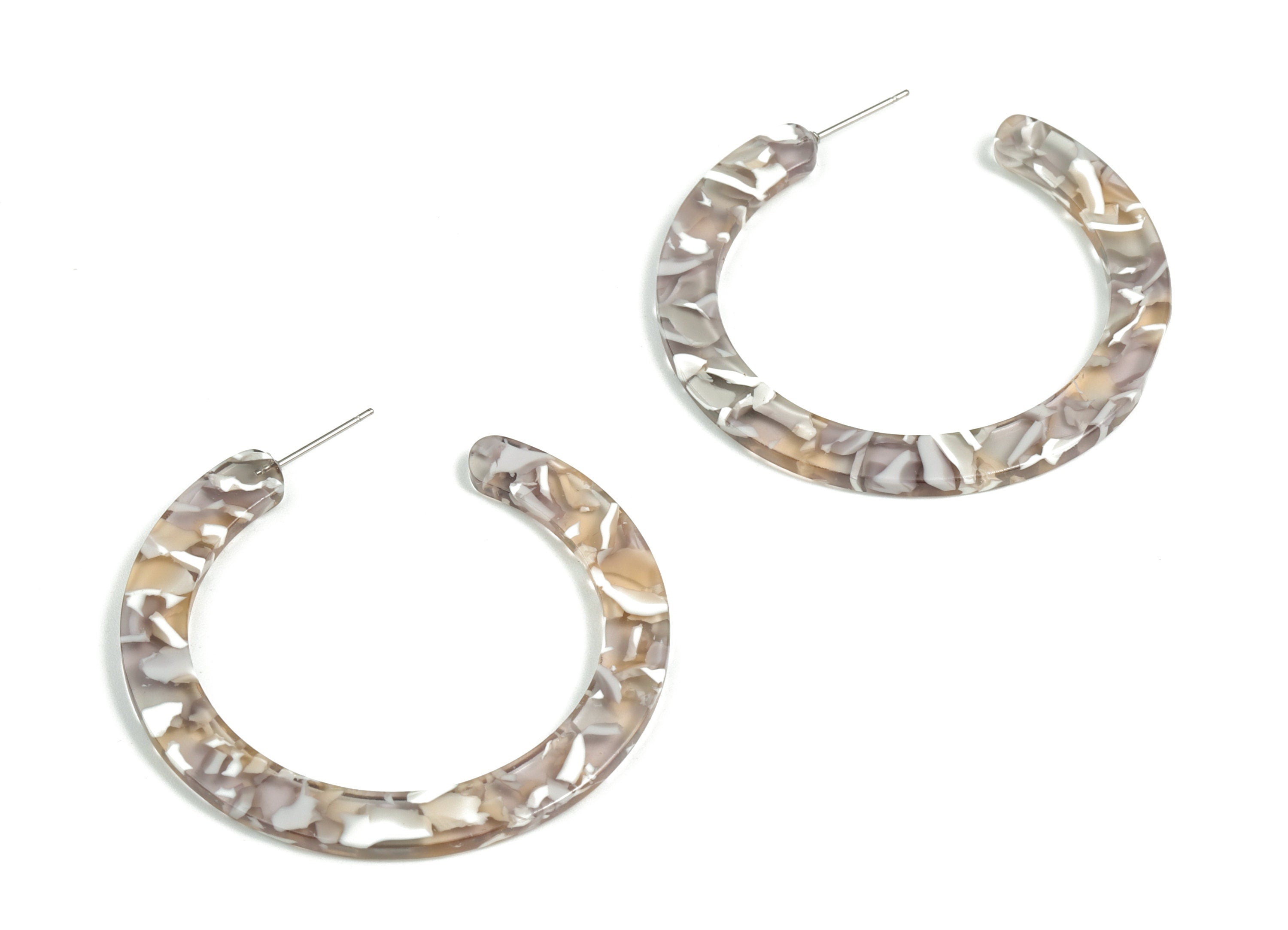Open Hoop Earrings Stud - 2 inch Hoop Earring - Mix Acetate Round Earring Post - Color Code: A450 - 52x50x2.5mm - AC1830-A450 - DOMEDBAZAAR