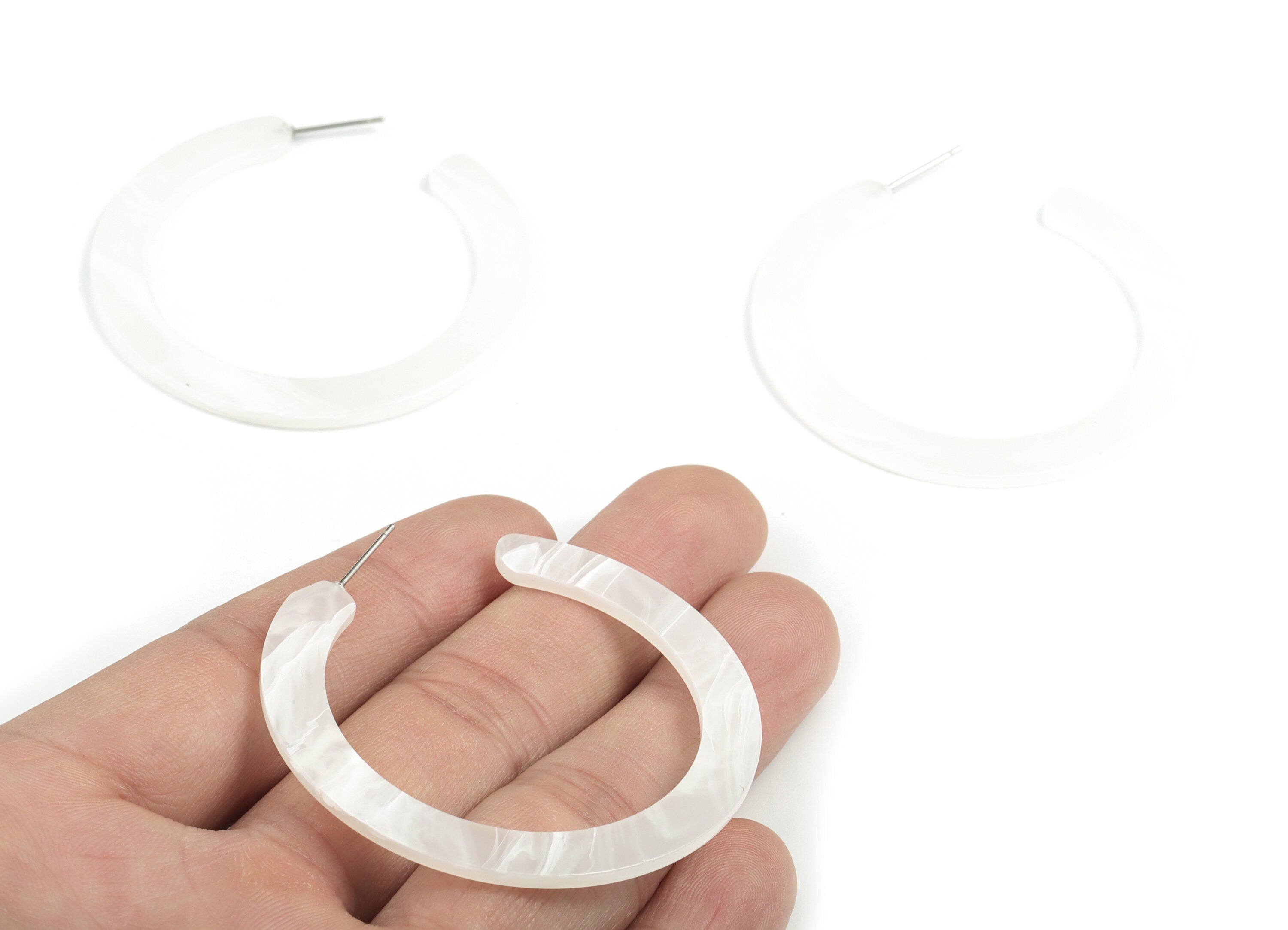 Open Hoop Earrings Stud - 2 inch Hoop Earring - White Acetate Round Earring Post - Color Code: A520 - 52x50x2.5mm - AC1830-A520 - DOMEDBAZAAR