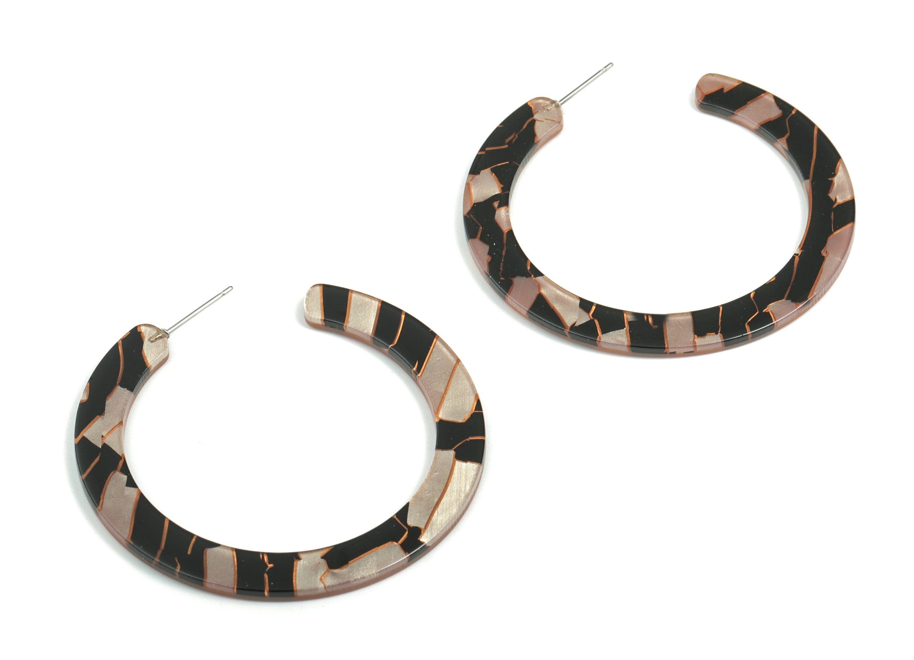 Open Hoop Earrings Stud - 2 inch Hoop Earring - Mix Acetate Round Earring Post - Color Code: A529 - 52x50x2.5mm - AC1830-A529 - DOMEDBAZAAR