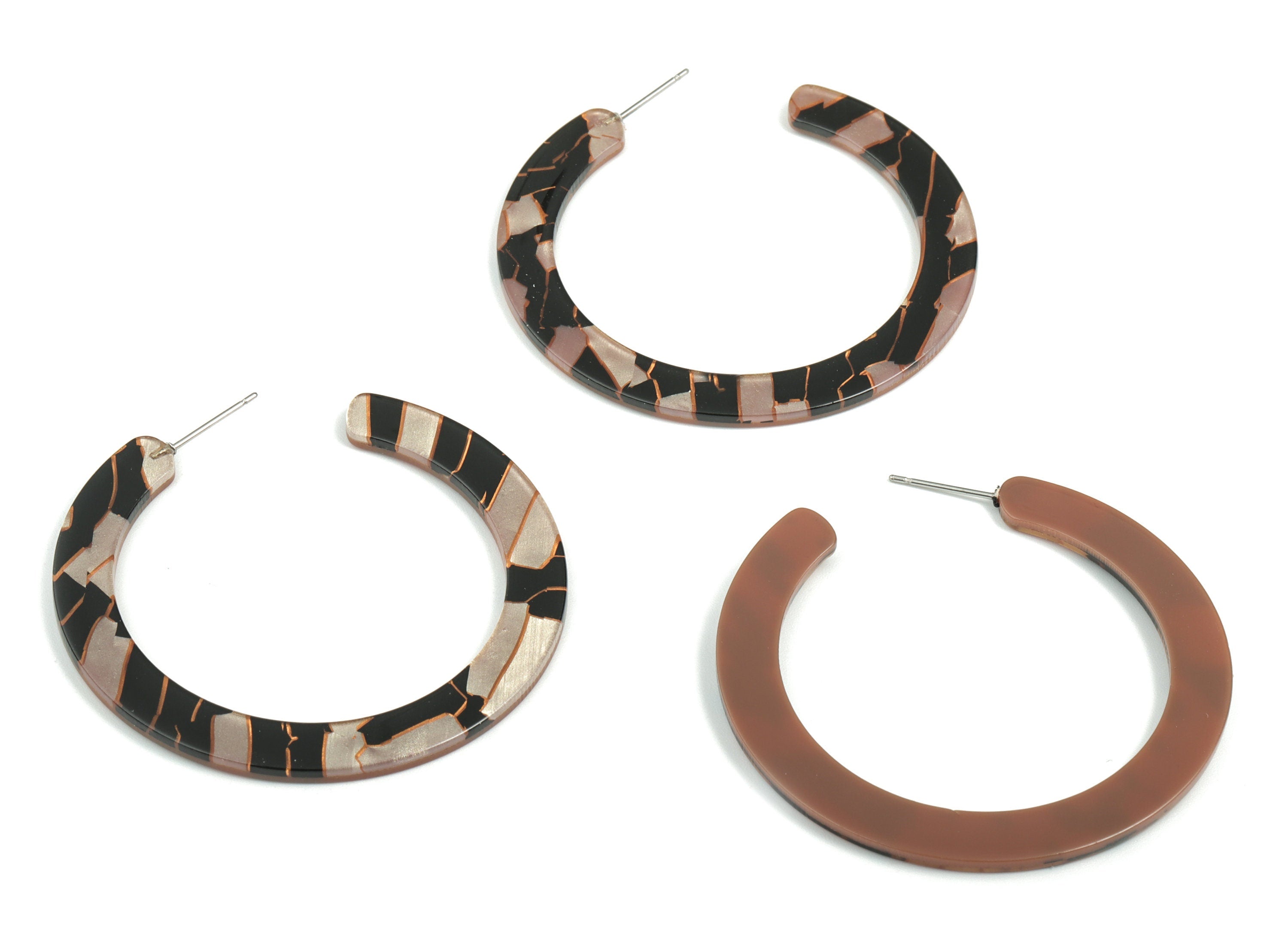 Open Hoop Earrings Stud - 2 inch Hoop Earring - Mix Acetate Round Earring Post - Color Code: A529 - 52x50x2.5mm - AC1830-A529 - DOMEDBAZAAR