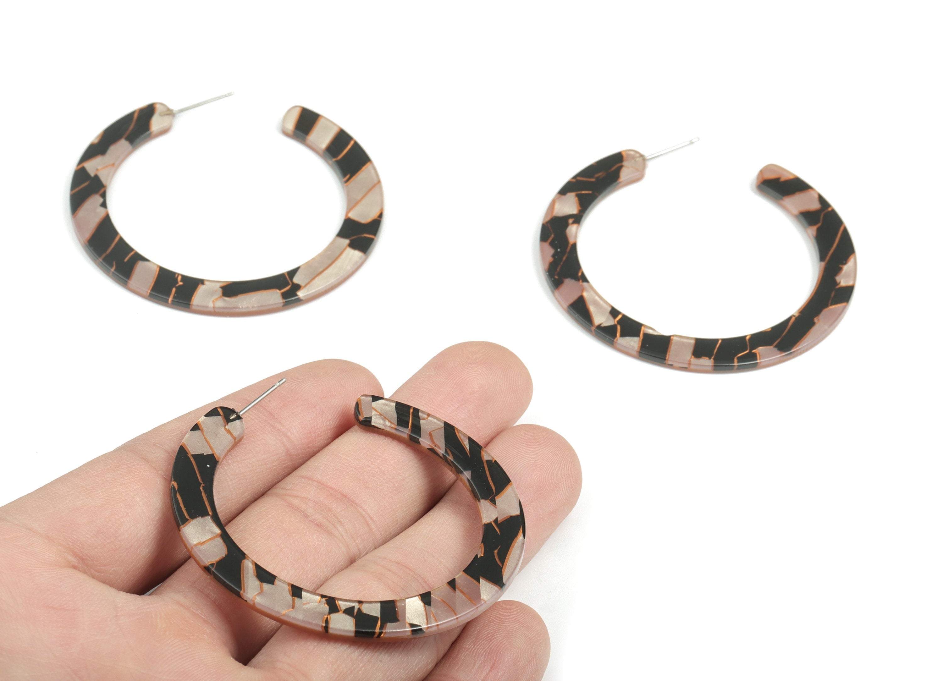 Open Hoop Earrings Stud - 2 inch Hoop Earring - Mix Acetate Round Earring Post - Color Code: A529 - 52x50x2.5mm - AC1830-A529 - DOMEDBAZAAR