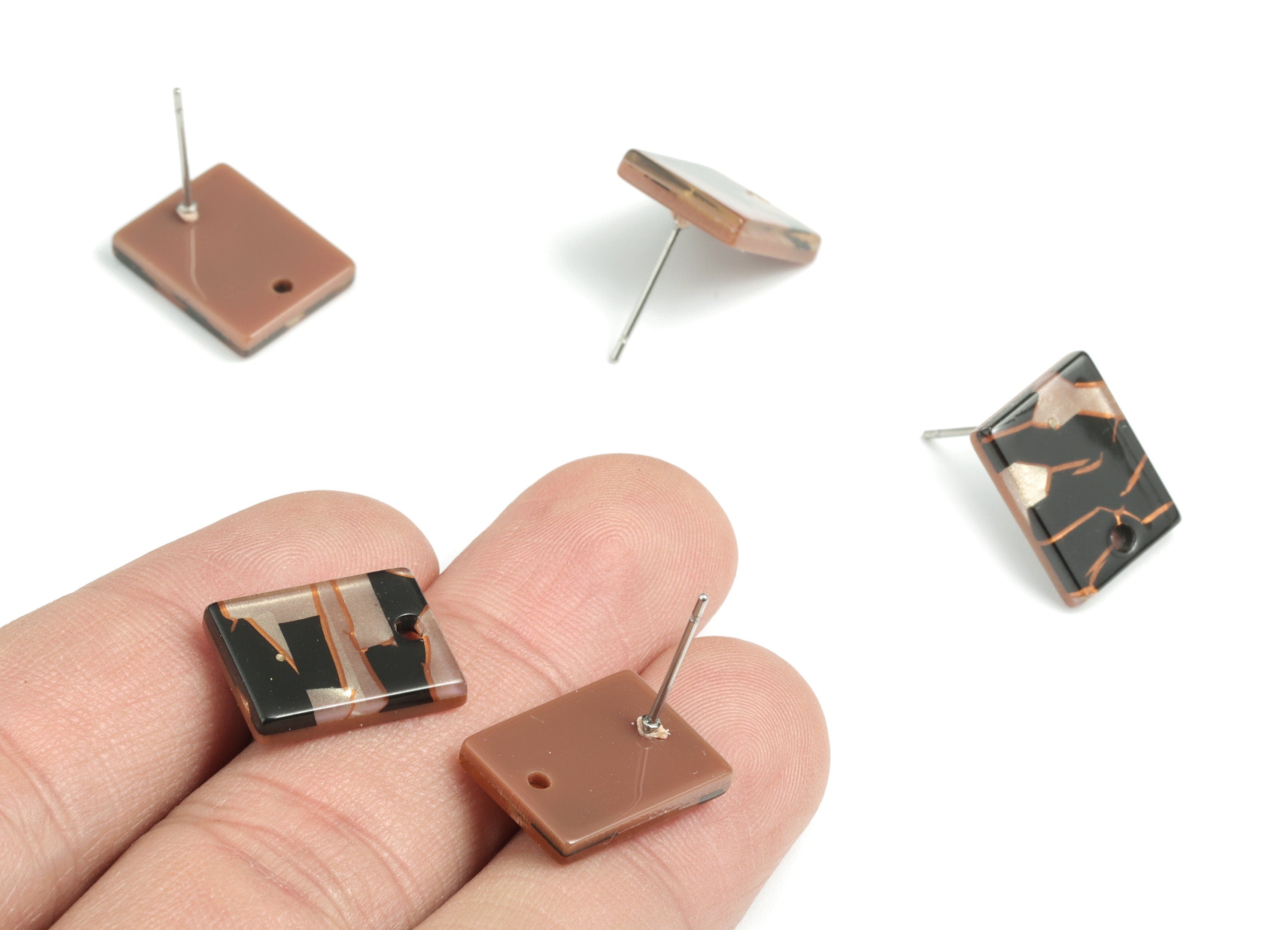 Acetate Rectangle Earring Stud - Rectangle Earring Post - Surgical Stud - Jewelry Supplies - Color Code: A529 - 15.5x11.8x2mm - AC1663-A529 - DOMEDBAZAAR