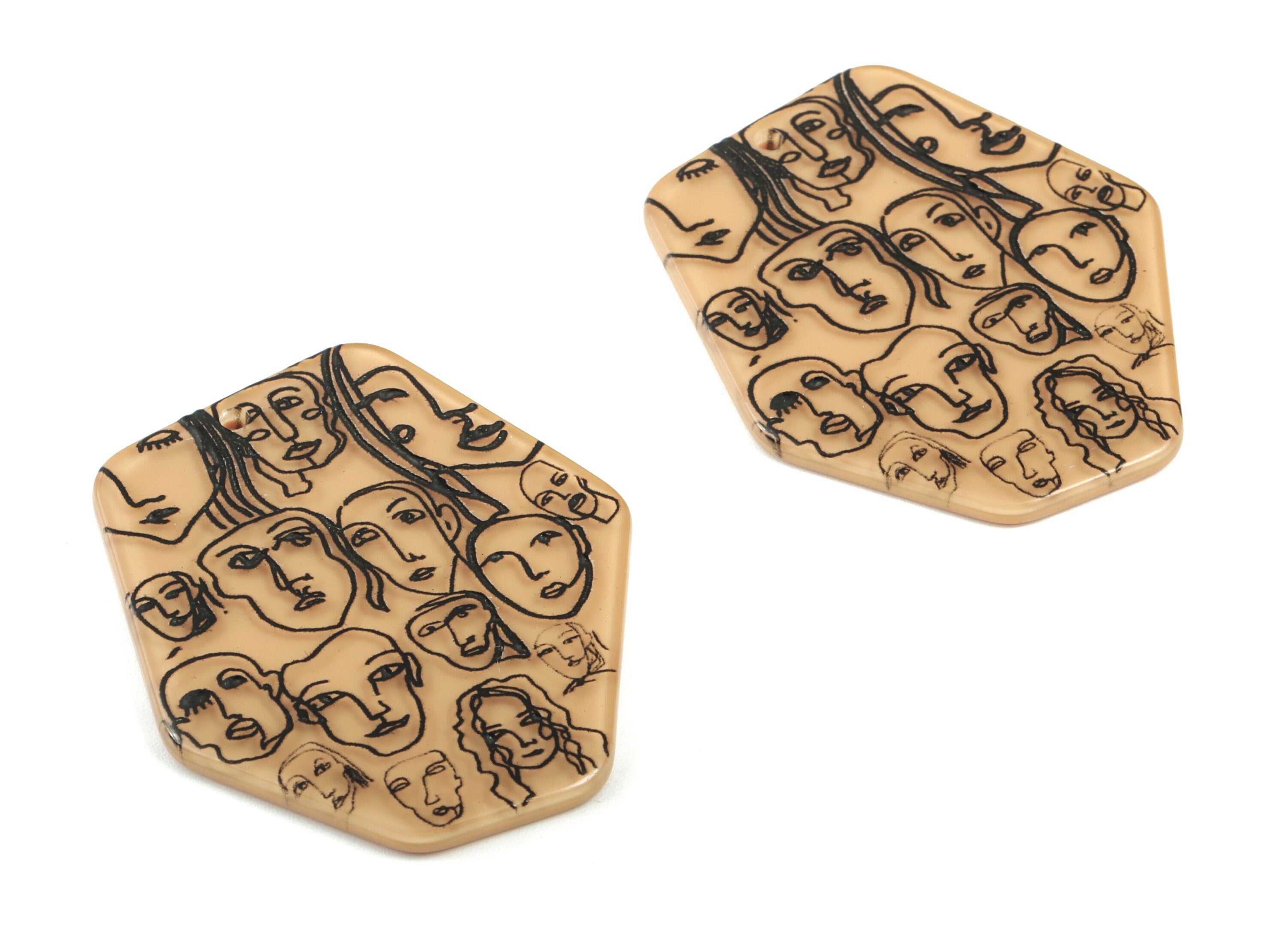 Acrylic Faces Hexagon Earring Charms - Acrylic Face Hexagon Bron Charms - Earring Findings - Jewelry Supplies - 45.24x39.3x2.59mm - AC2039 - DOMEDBAZAAR