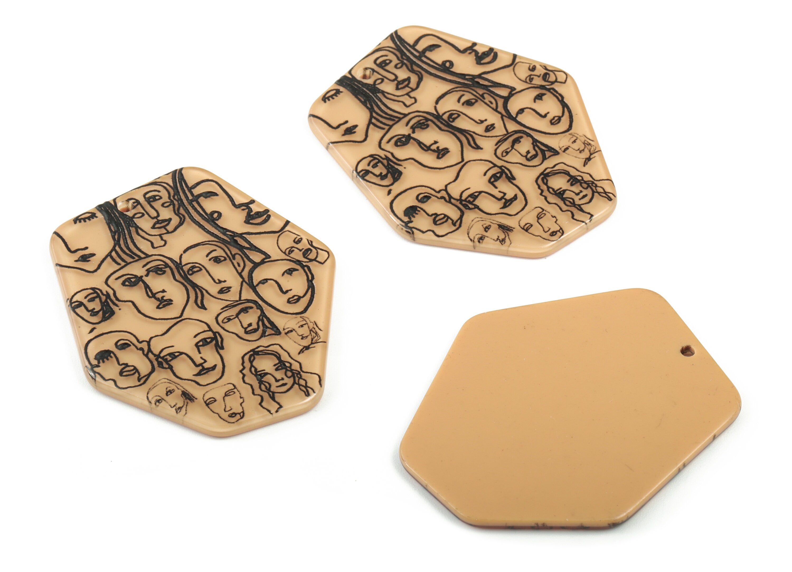 Acrylic Faces Hexagon Earring Charms - Acrylic Face Hexagon Bron Charms - Earring Findings - Jewelry Supplies - 45.24x39.3x2.59mm - AC2039 - DOMEDBAZAAR