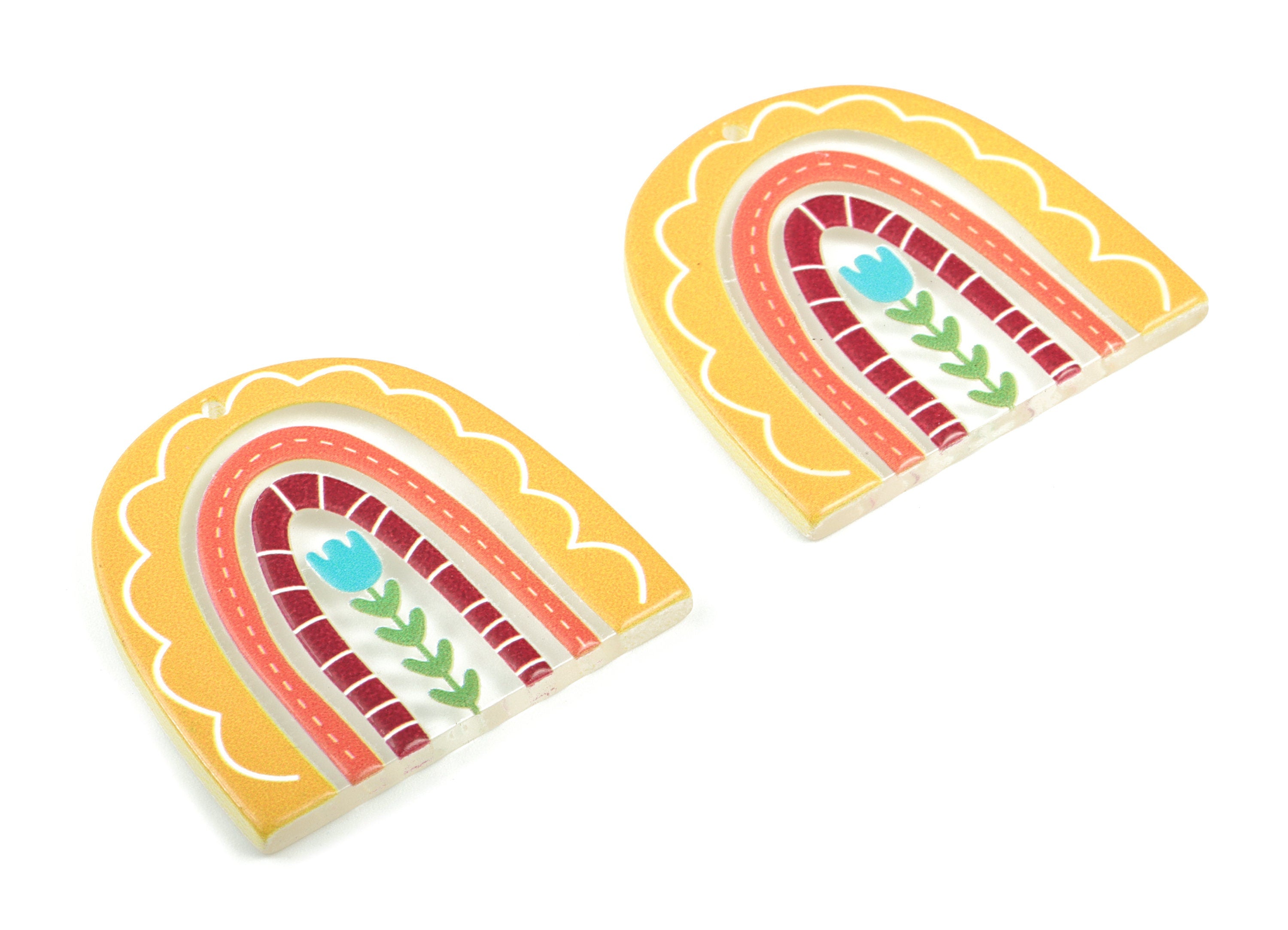 Acrylic Rainbow Earring Charms - Acrylic Rainbow Flower Pandant - Earring Findings - Jewelry Supplies - 36.66x36.17x2.87mm - AC2020A - DOMEDBAZAAR