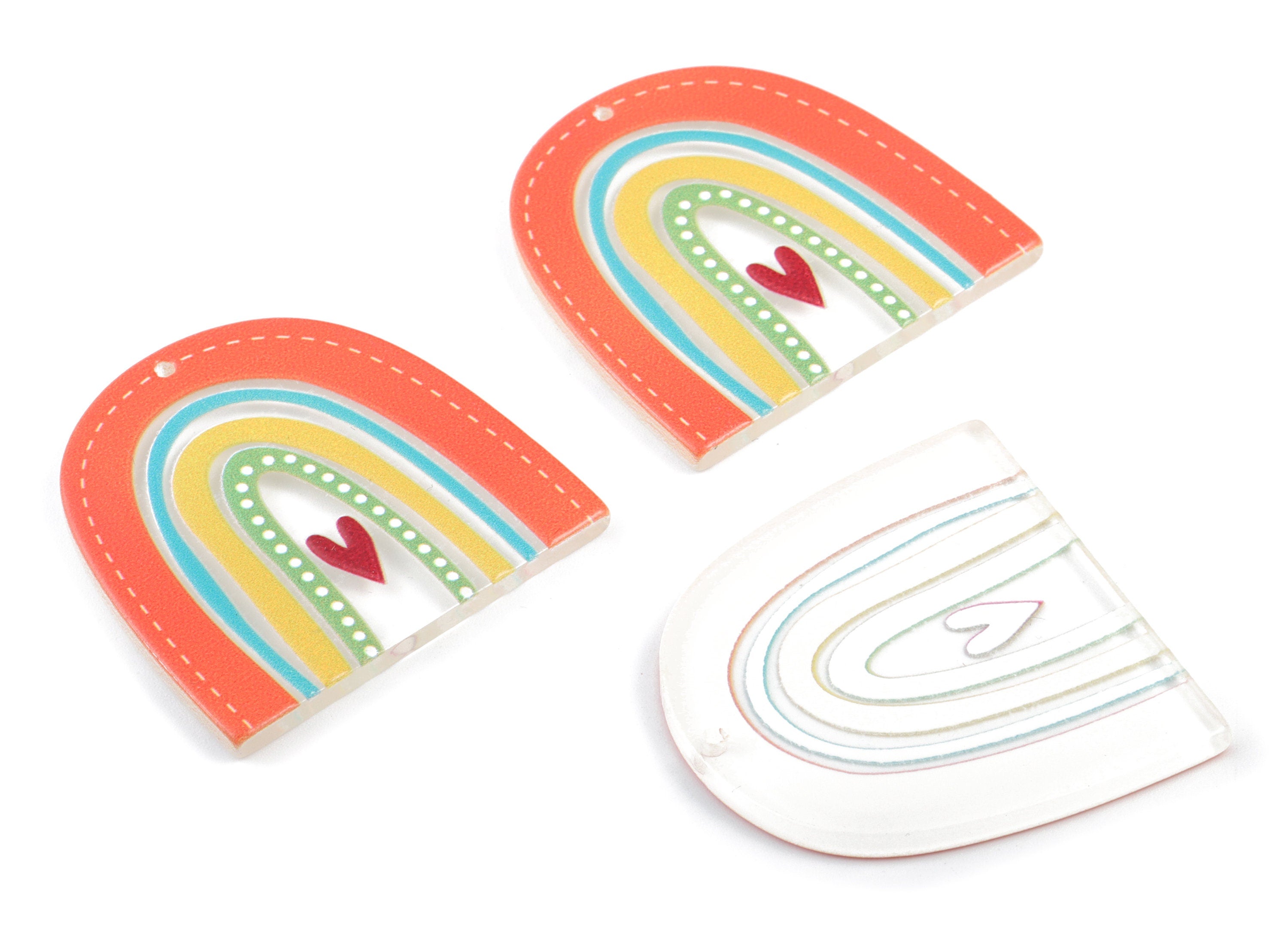 Acrylic Rainbow Earring Charms - Acrylic Rainbow Heart Pandant - Earring Findings - Jewelry Supplies - 36.61x36.09x3mm - AC2020B - DOMEDBAZAAR