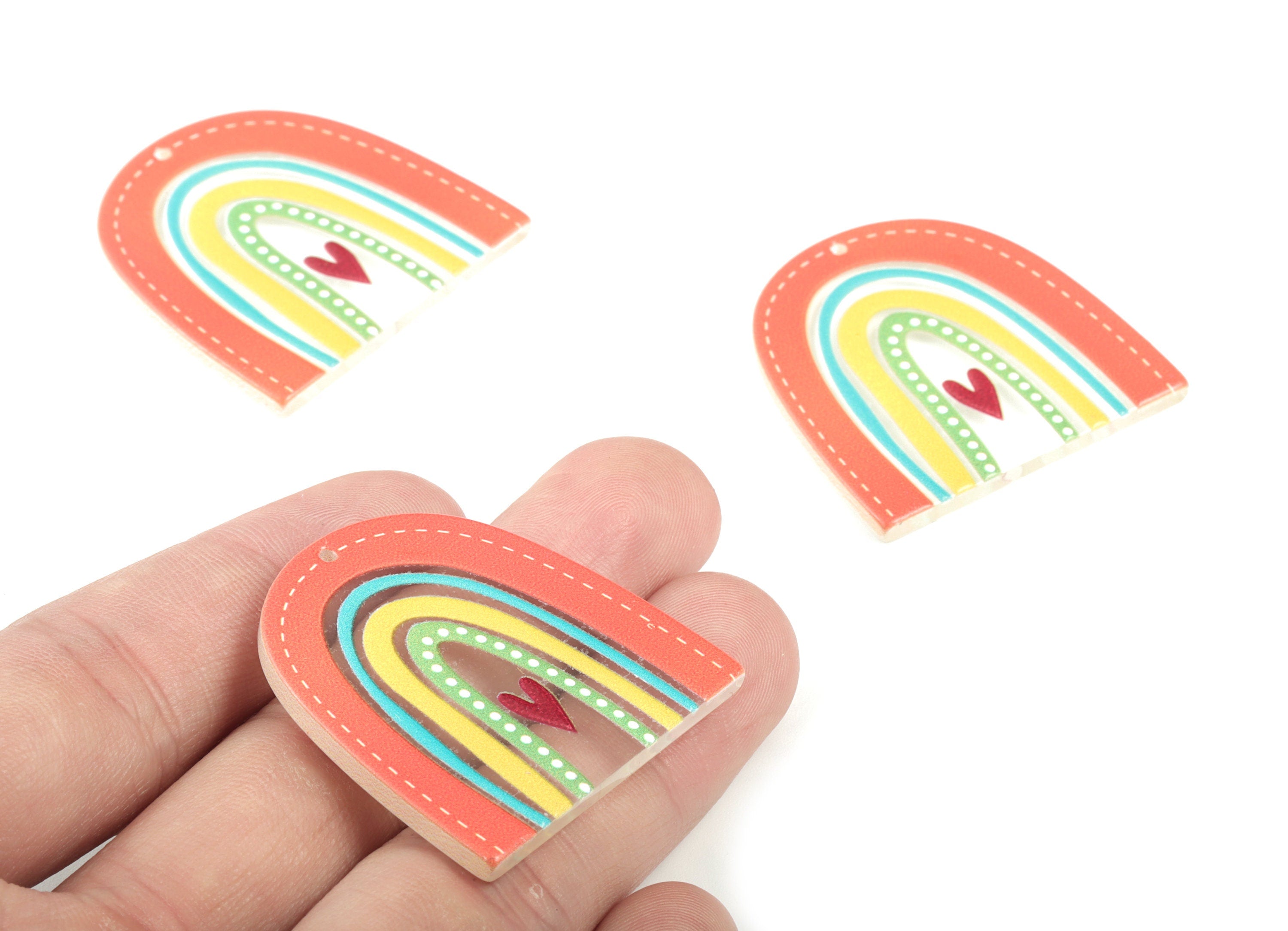 Acrylic Rainbow Earring Charms - Acrylic Rainbow Heart Pandant - Earring Findings - Jewelry Supplies - 36.61x36.09x3mm - AC2020B - DOMEDBAZAAR