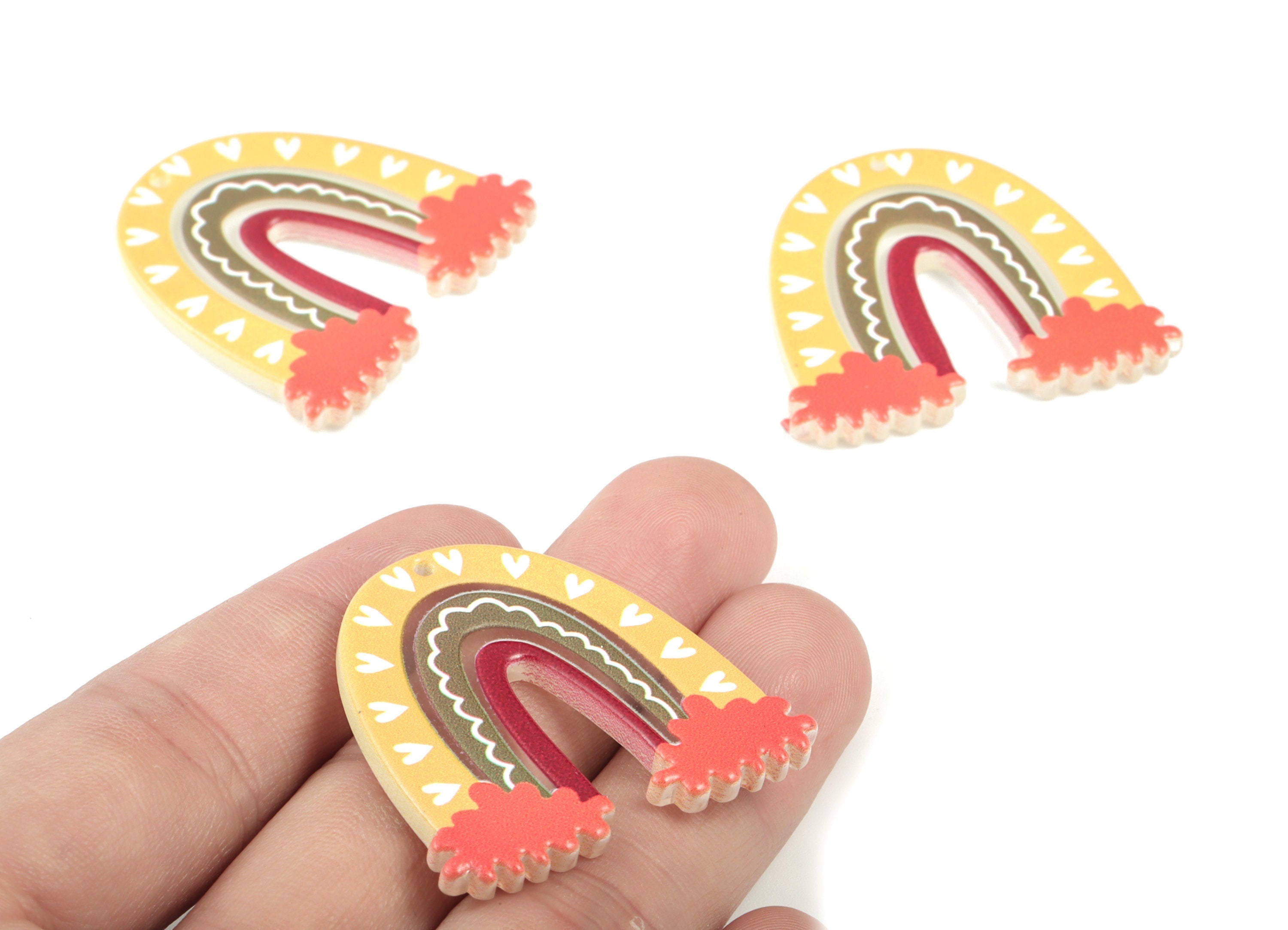 Acrylic Rainbow Earring Charms - Acrylic Rainbow Colud Pandant - Earring Findings - Jewelry Supplies - 38.95x35.63x3.19mm - AC2020C - DOMEDBAZAAR