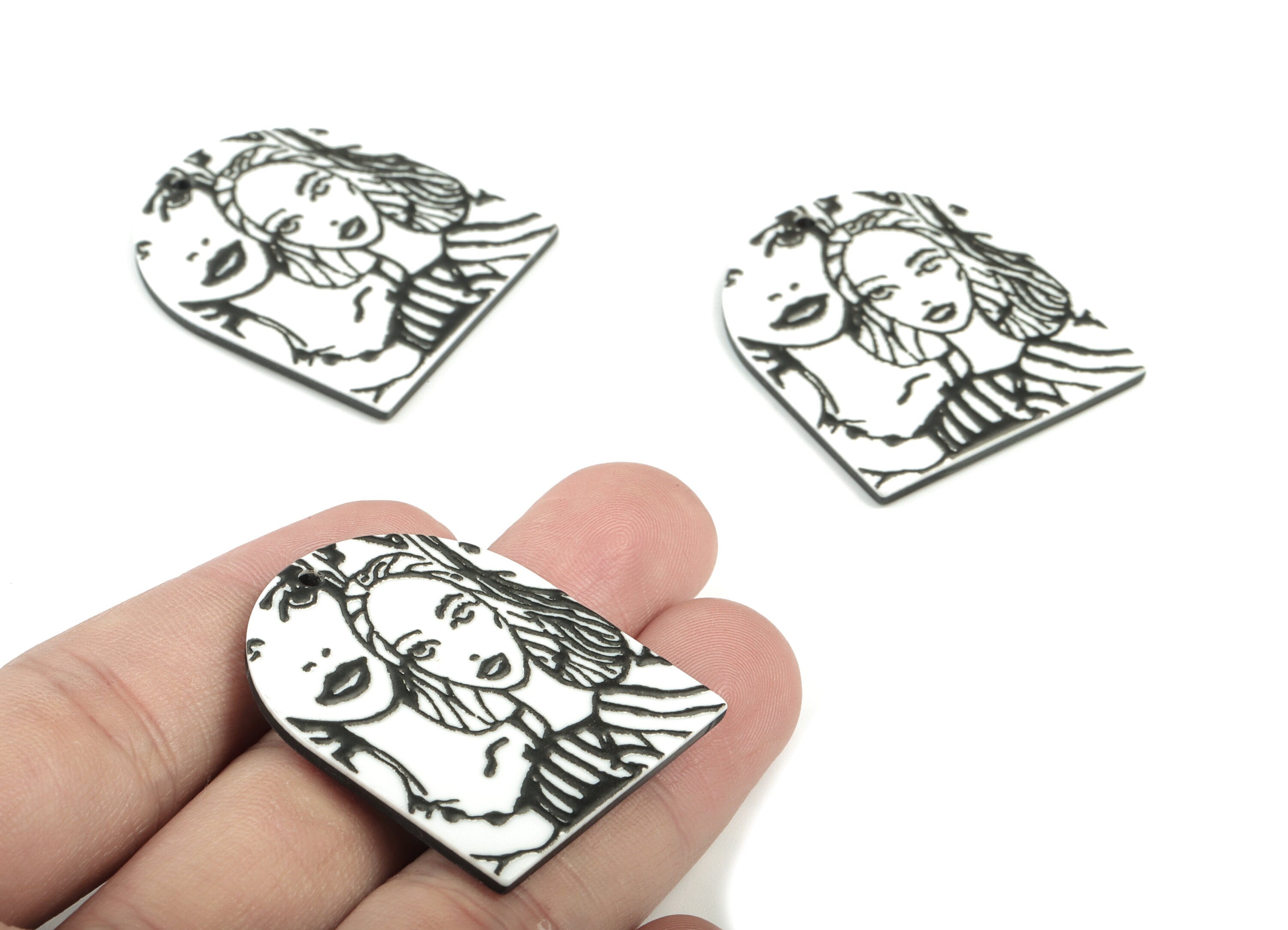 Acrylic Faces D Earring Charms - Acrylic Oval Pandant - Earring Findings - Jewelry Supplies - 36.92x31.59x2.47mm - AC2050 - DOMEDBAZAAR