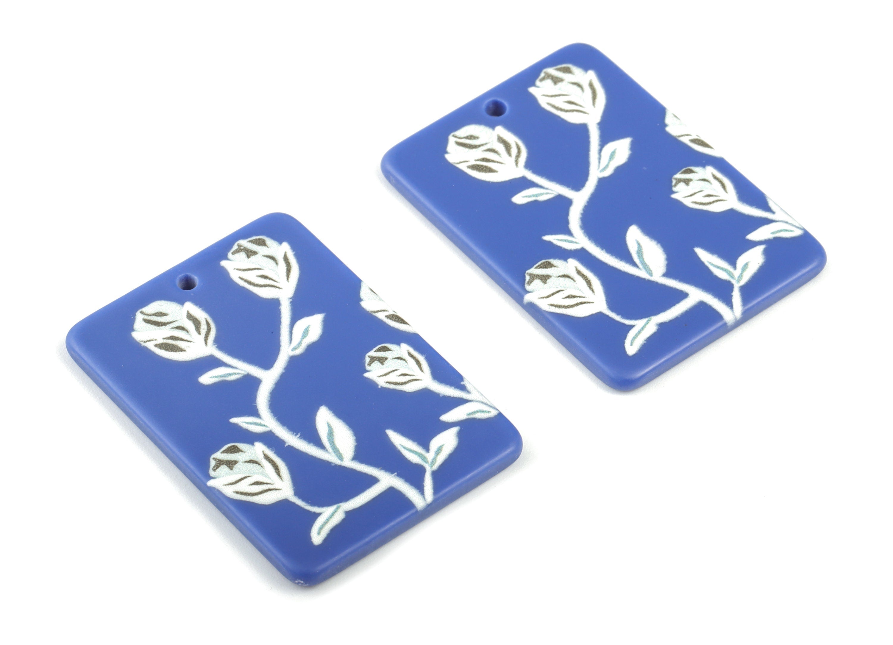 Acrylic Flower Earring Charms - Acrylic Blue Flower Rectangle Charm - Earring Findings - Jewelry Supplies - 35.45x25.28x2.71mm - AC2044 - DOMEDBAZAAR