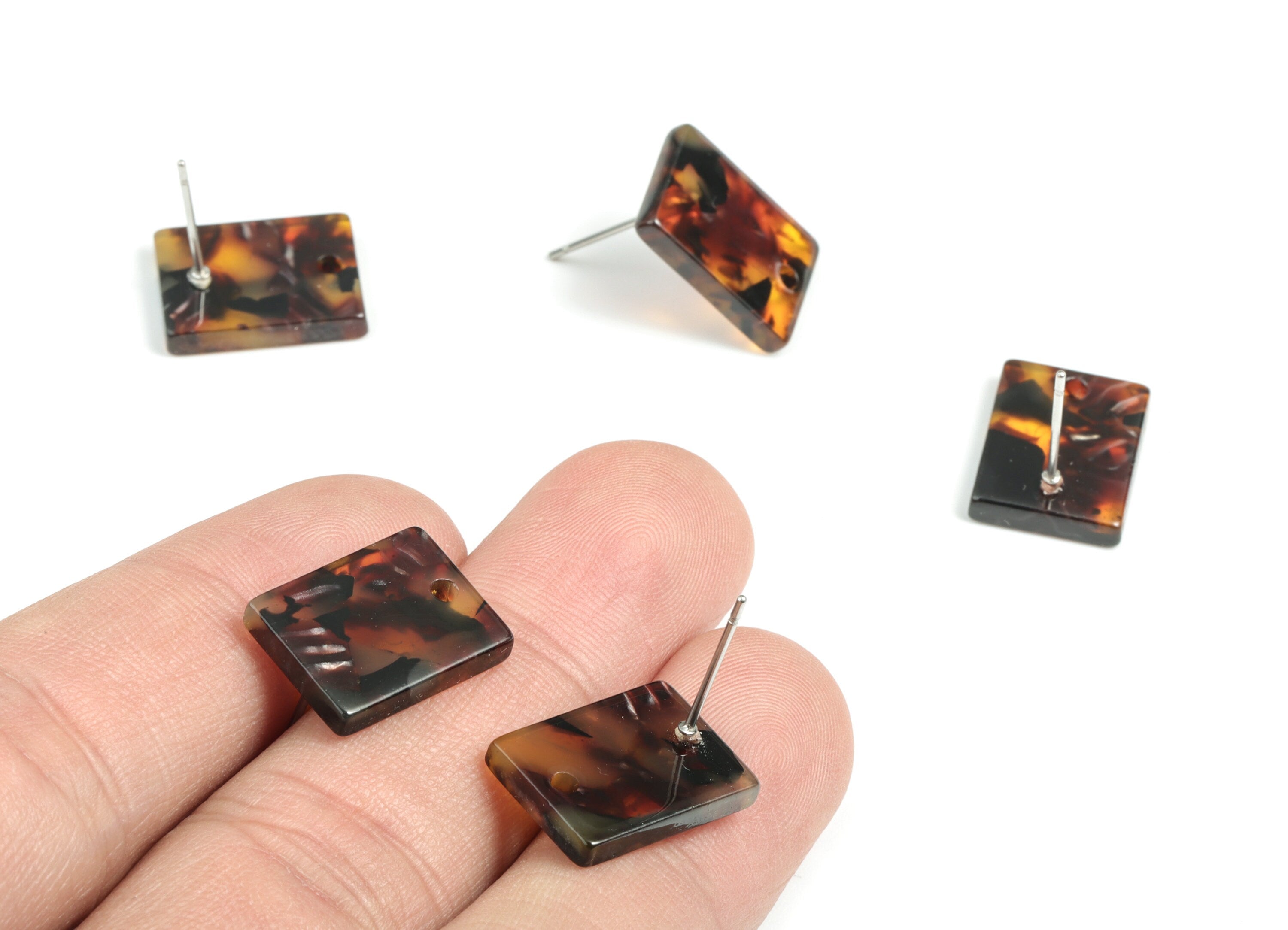 Acetate Rectangle Earring Stud - Rectangle Earring Post - Surgical Stud - Jewelry Supplies - Color Code: A507 - 15.5x11.8x2mm - AC1663-A507 - DOMEDBAZAAR