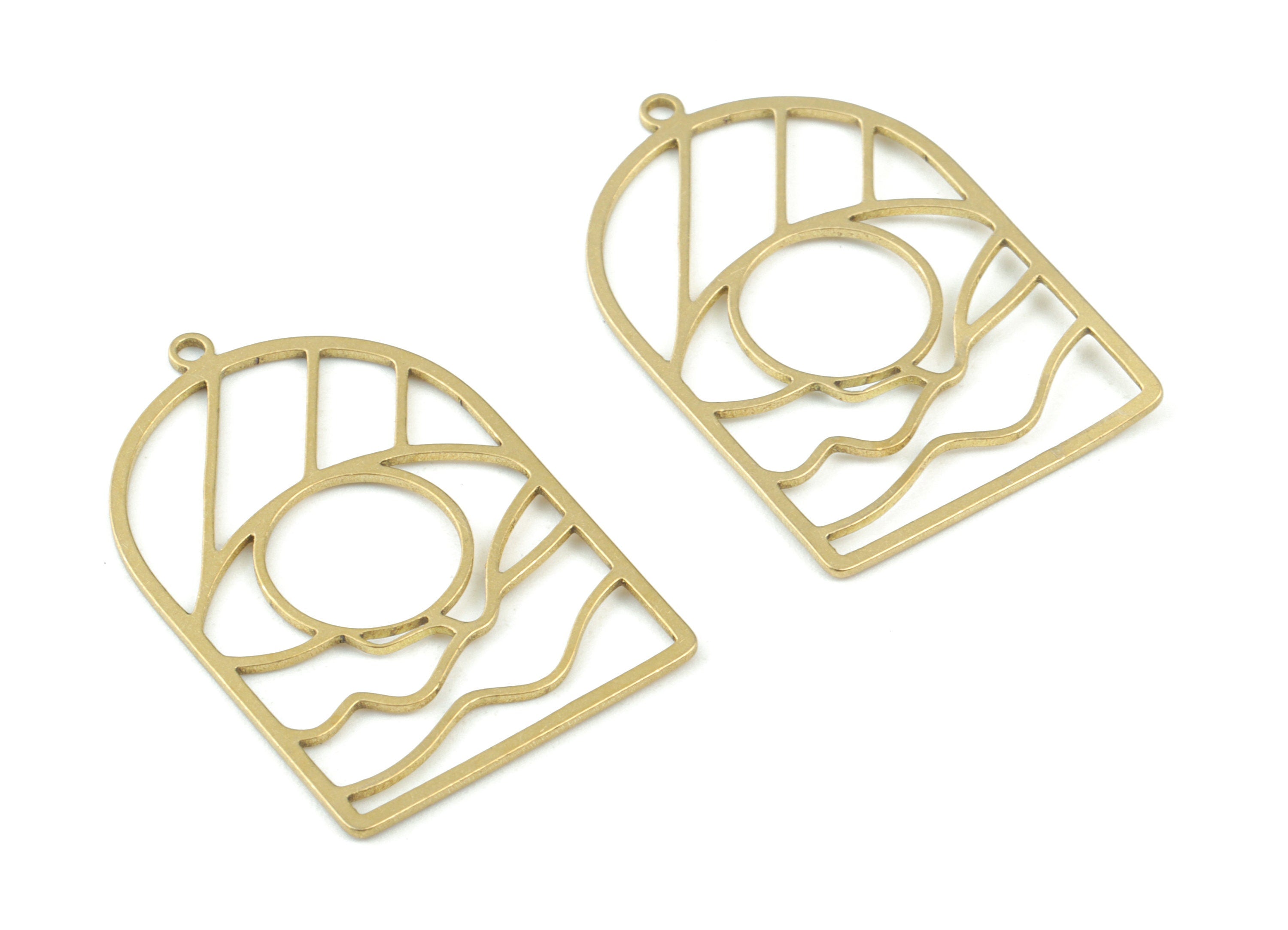 Eye Wave Rainbow Pendant - Raw Brass Eye Wavy Domed Earring Charms - Sun Half Oval Charms - Jewelry Making Supplies - 31x20 x0.7mm - PPM3683 - DOMEDBAZAAR