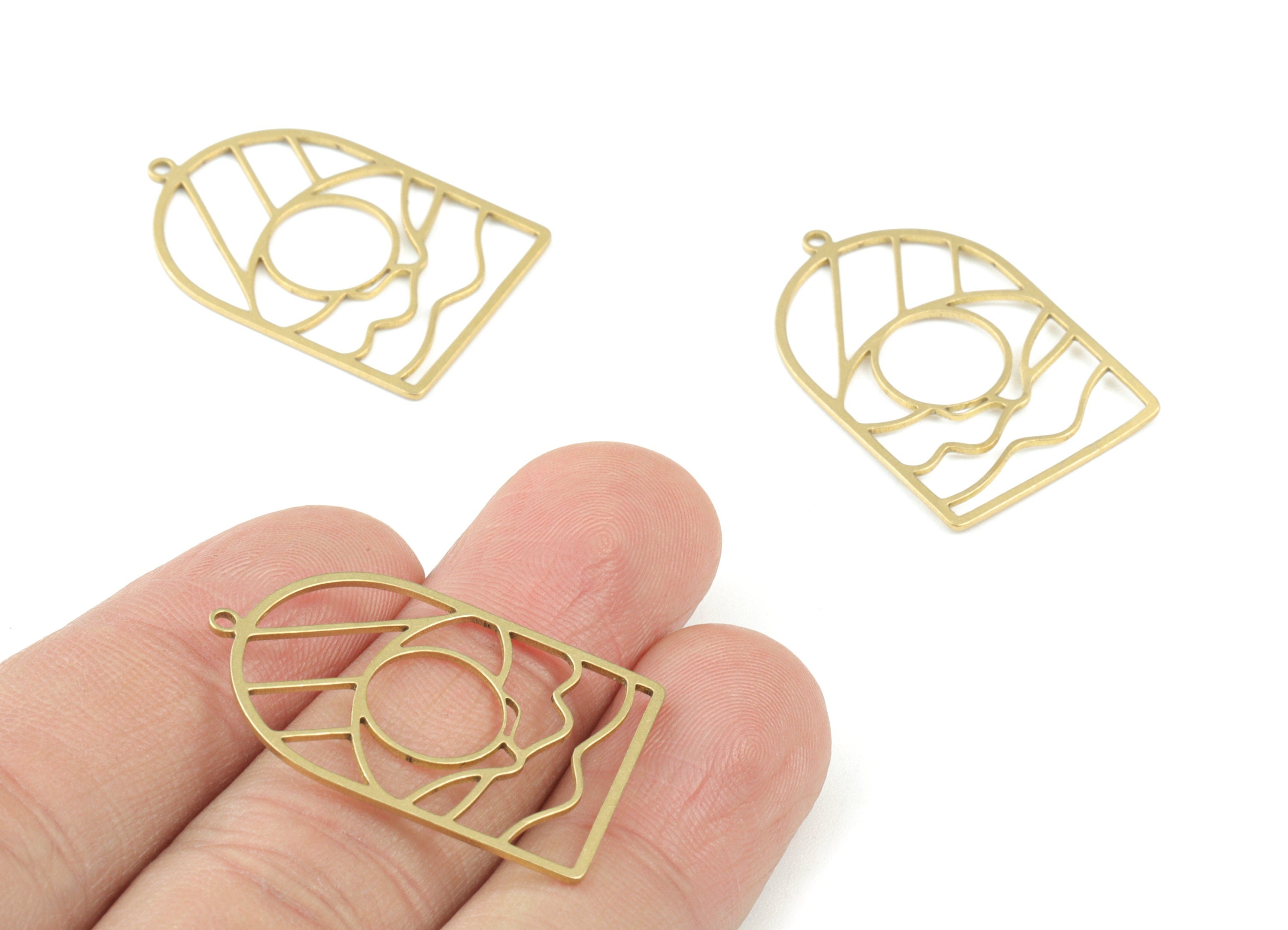 Eye Wave Rainbow Pendant - Raw Brass Eye Wavy Domed Earring Charms - Sun Half Oval Charms - Jewelry Making Supplies - 31x20 x0.7mm - PPM3683 - DOMEDBAZAAR