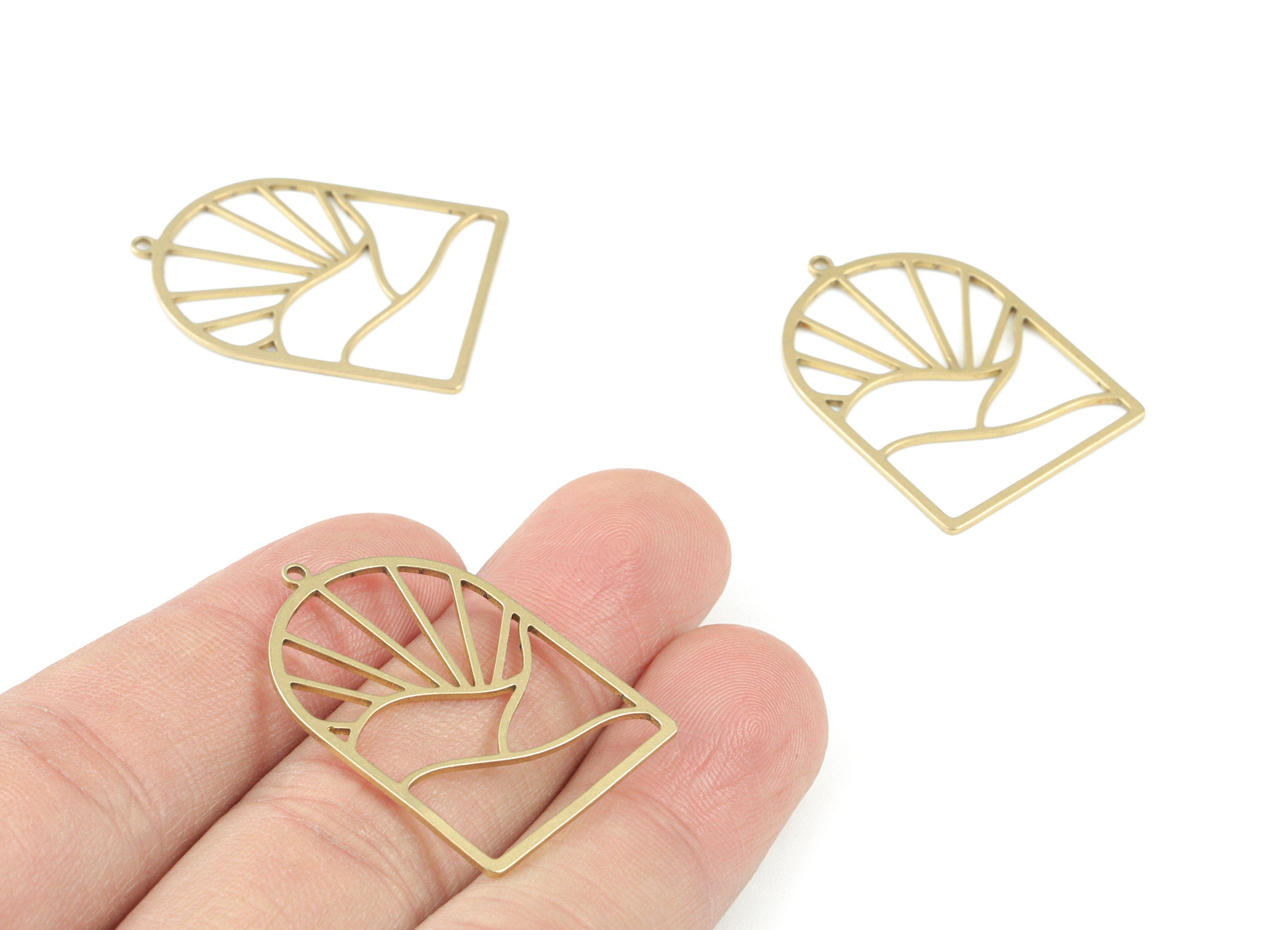 Sun Mountain Pendant - Raw Brass Domed Sun Earring Charms - Half Oval Wave Charms - Jewelry Making Supplies - 32x22 x0.8mm - PPM3635 - DOMEDBAZAAR