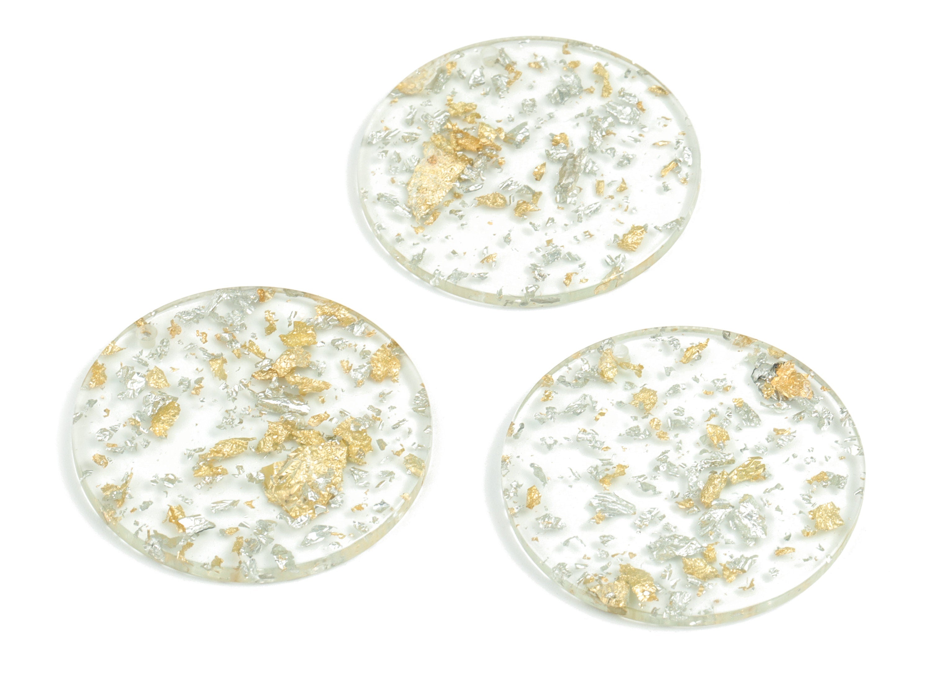 Acrylic Round Charms - Coin Earrings and Pendant - Gold Silver Foil & Confetti - Color Code: A501 - 34.68x34.68x3.23mm - AC1135-A501 - DOMEDBAZAAR