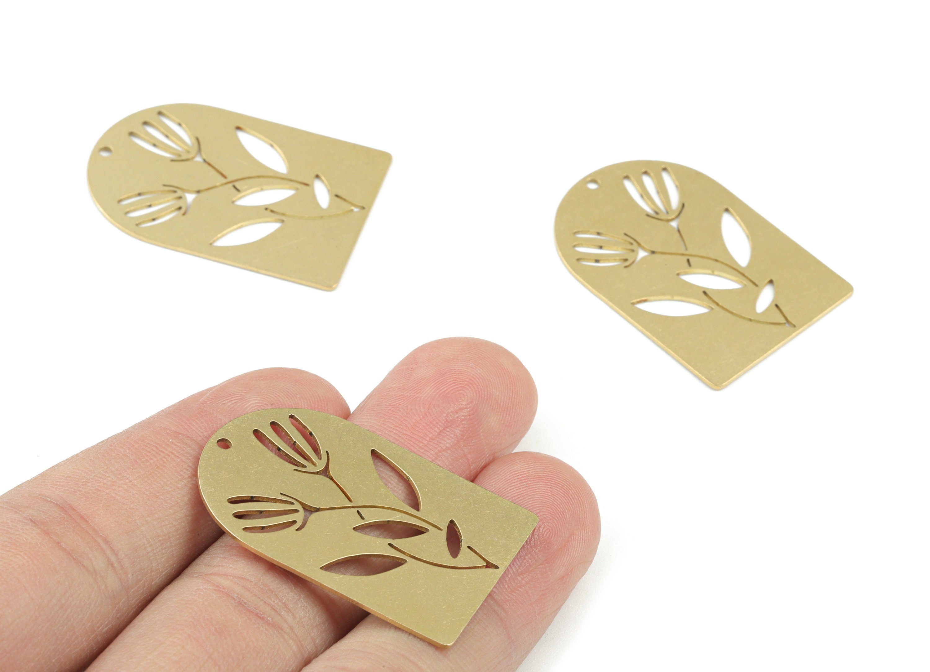 Tulip Domed Pendant - Raw Brass Domed Tulip Earring Charms -Brass Half Oval Charms - Jewelry Making Supplies - 35x24x0.7mm - PPM3669 - DOMEDBAZAAR