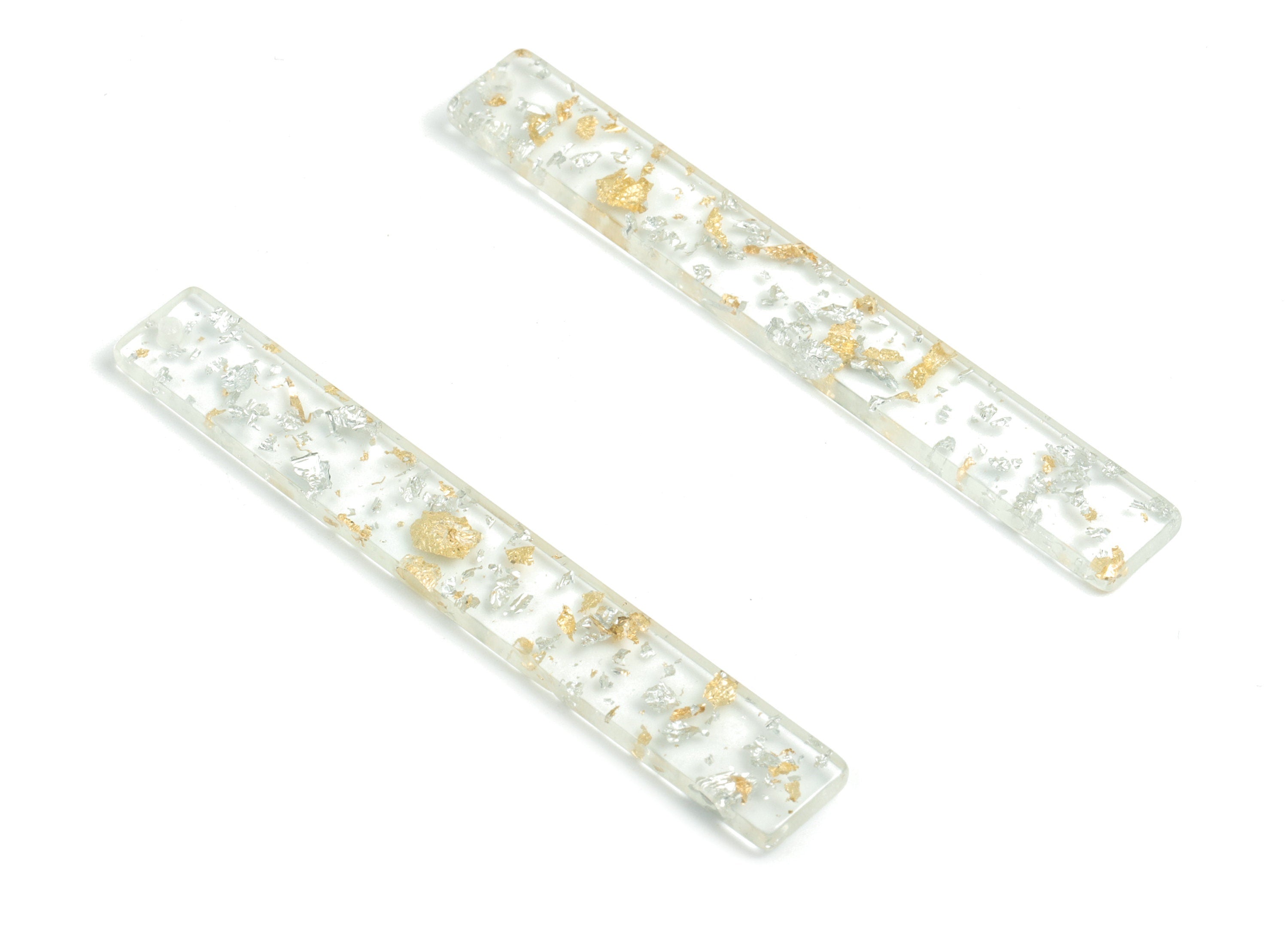 Acrylic Stick Charms - Gold Silver Foil & Confetti - Bar Earrings and Pendant - Color Code: A501 - 59.7x7.8x2.5mm - AC1049-A501 - DOMEDBAZAAR