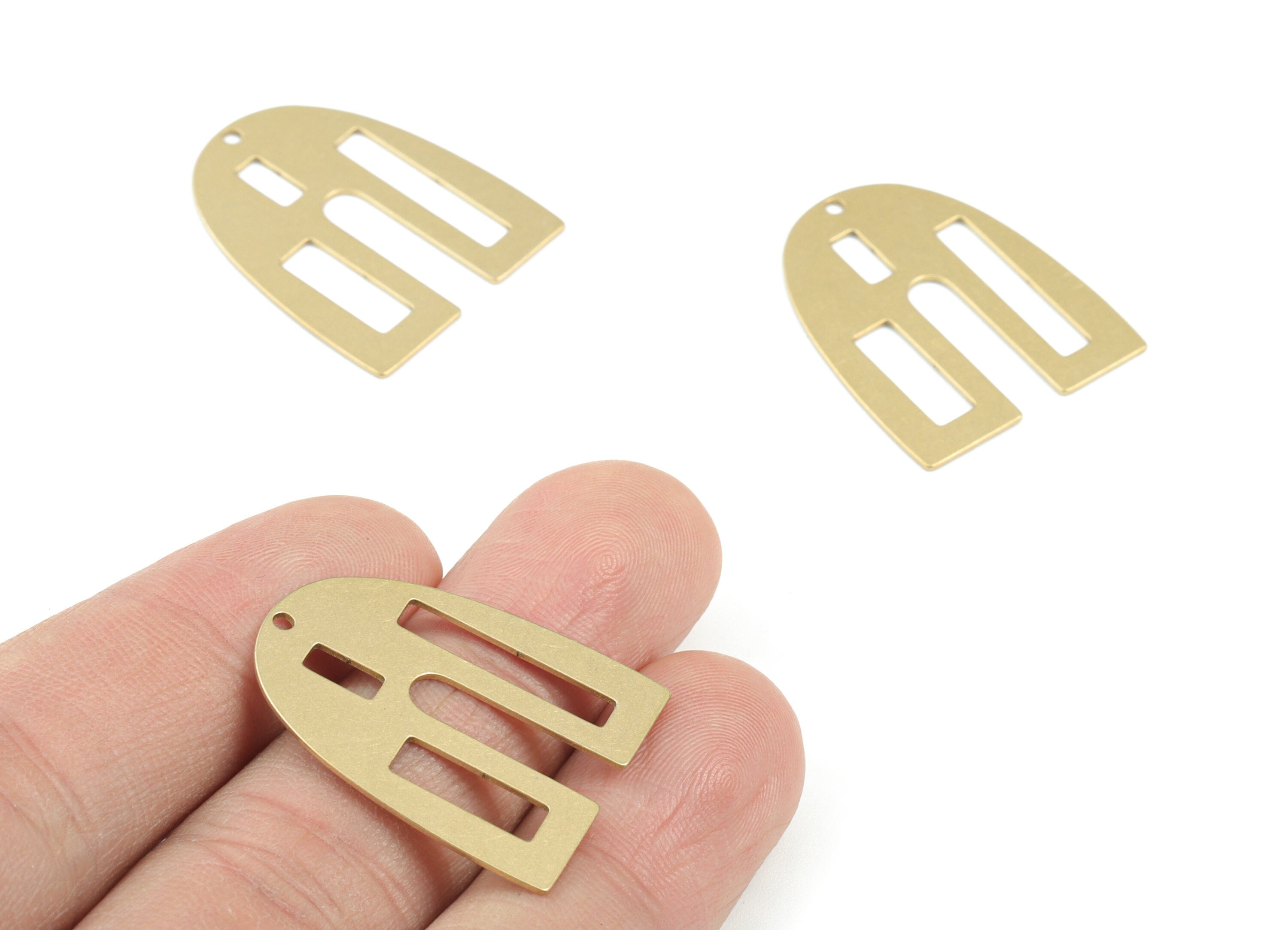 Rectangles Domed Pendant - Raw Brass Half Oval Earring Charms - Jewelry Making Supplies - 28x23x0.6mm - PPM3688 - DOMEDBAZAAR